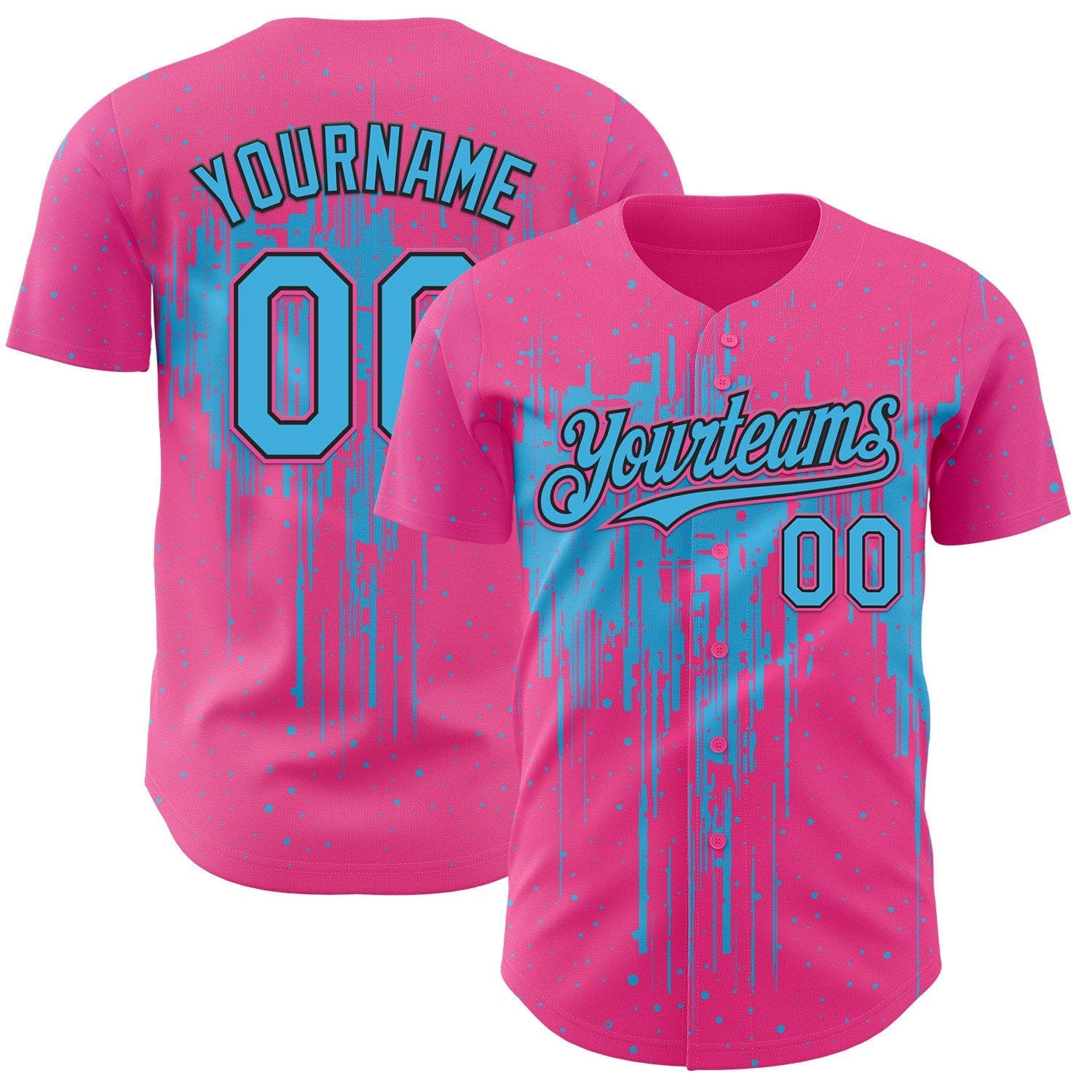 Custom Pink Sky Blue-Black Dripping Splatter Paint Authentic Baseball Jersey baseball jersey product view 1