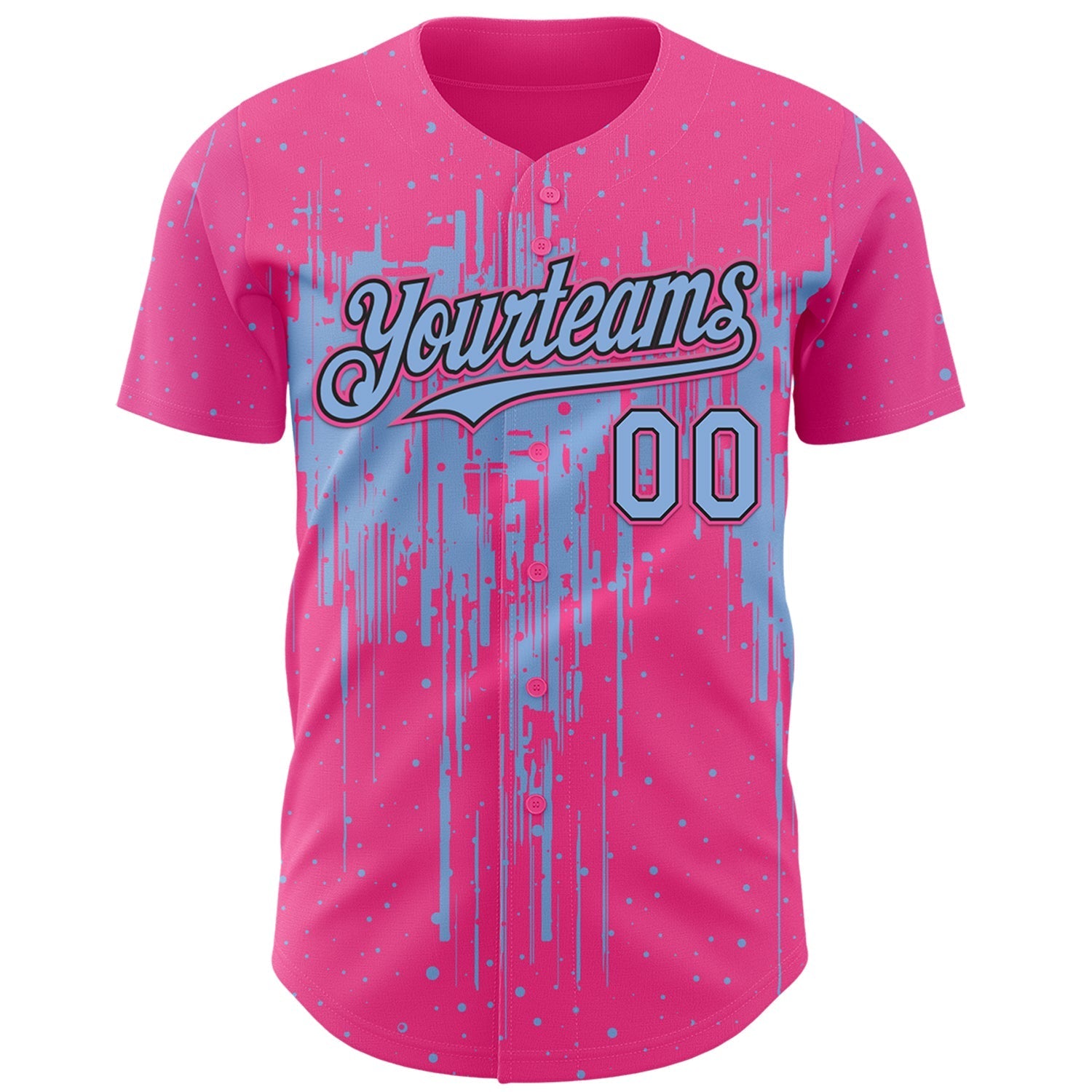 Custom Pink Light Blue-Black Dripping Splatter Paint Authentic Baseball Jersey baseball jersey product view 2