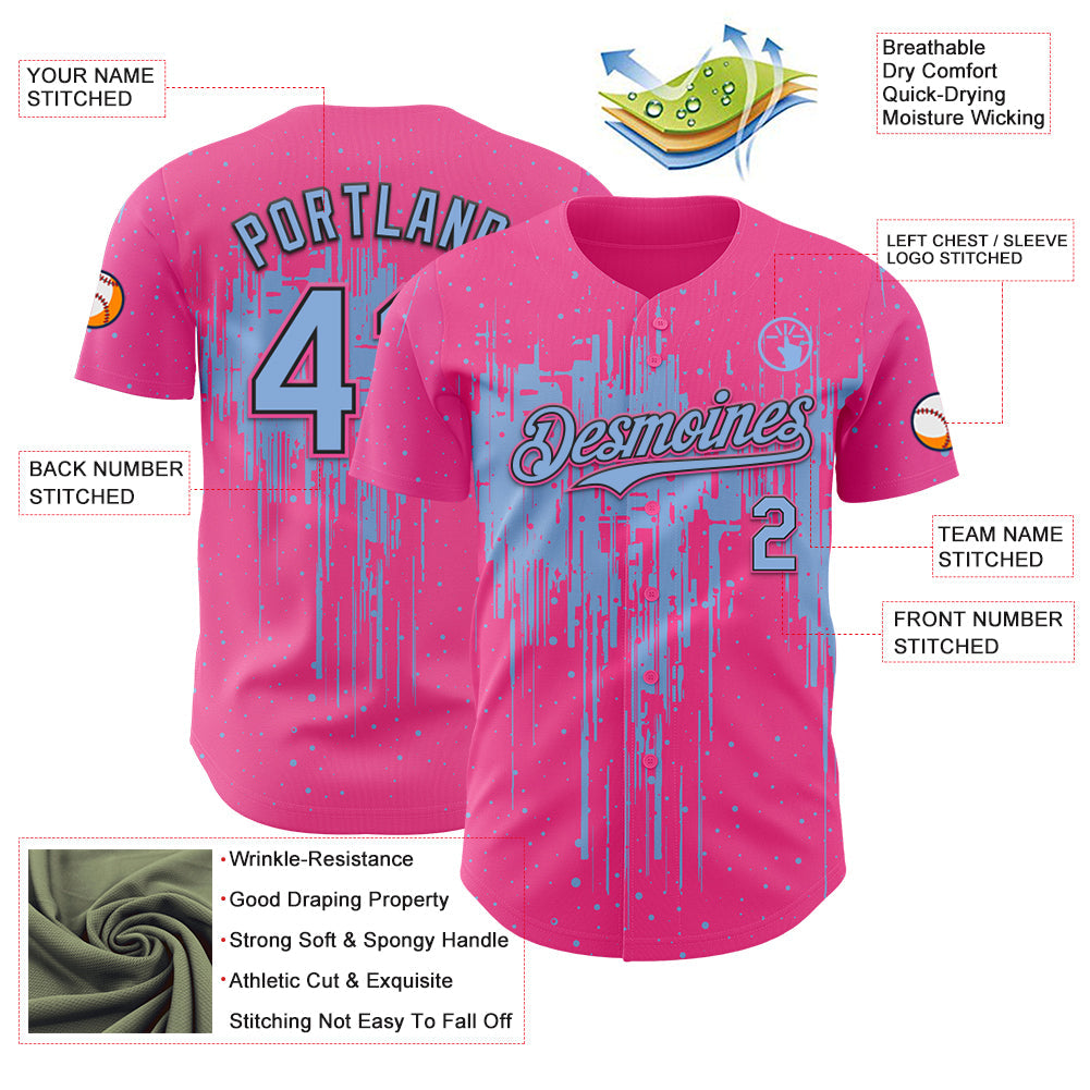 Custom Pink Light Blue-Black Dripping Splatter Paint Authentic Baseball Jersey baseball jersey product view 3