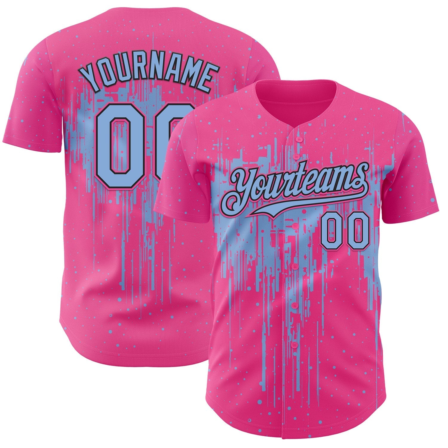 Custom Pink Light Blue-Black Dripping Splatter Paint Authentic Baseball Jersey baseball jersey product view 1