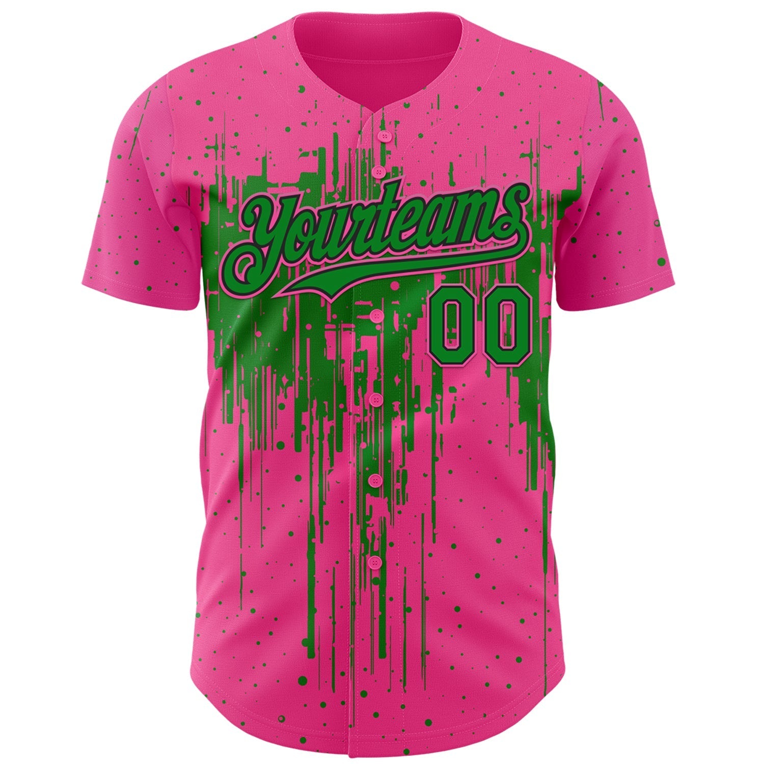 Custom Pink Grass Green-Black Dripping Splatter Paint Authentic Baseball Jersey baseball jersey product view 2