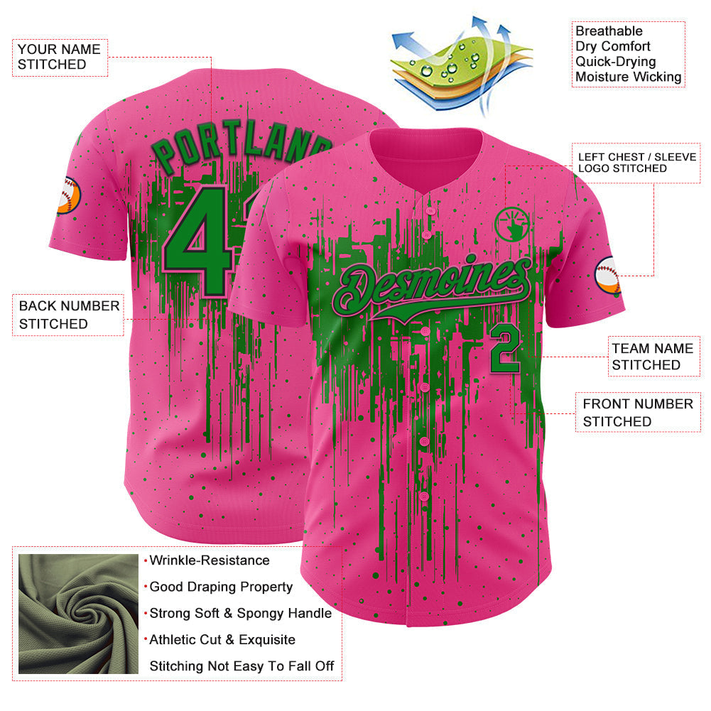 Custom Pink Grass Green-Black Dripping Splatter Paint Authentic Baseball Jersey baseball jersey product view 3