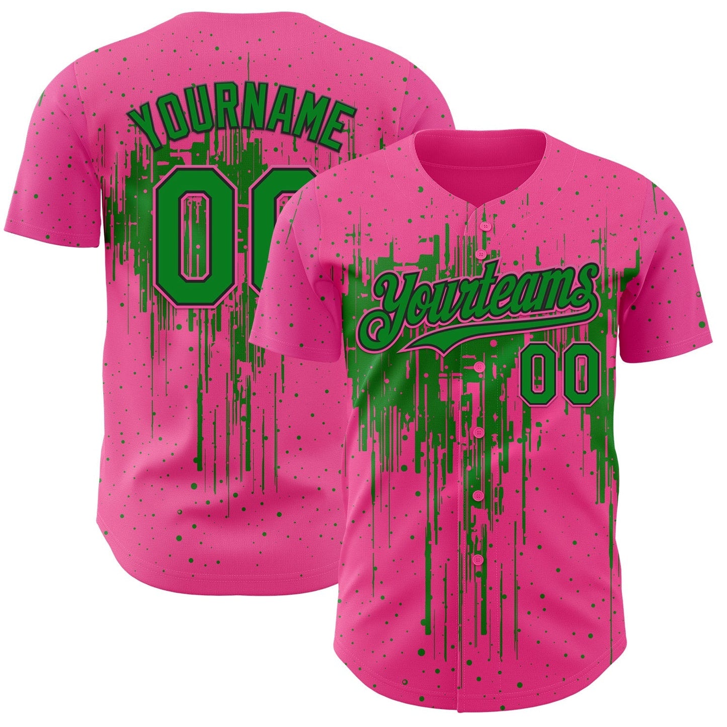 Custom Pink Grass Green-Black Dripping Splatter Paint Authentic Baseball Jersey baseball jersey product view 1