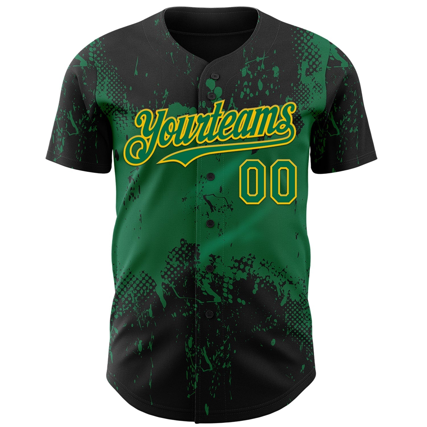 Custom Black Kelly Green-Yellow Abstract Splatter Grunge Paint Authentic Baseball Jersey baseball jersey product view 2