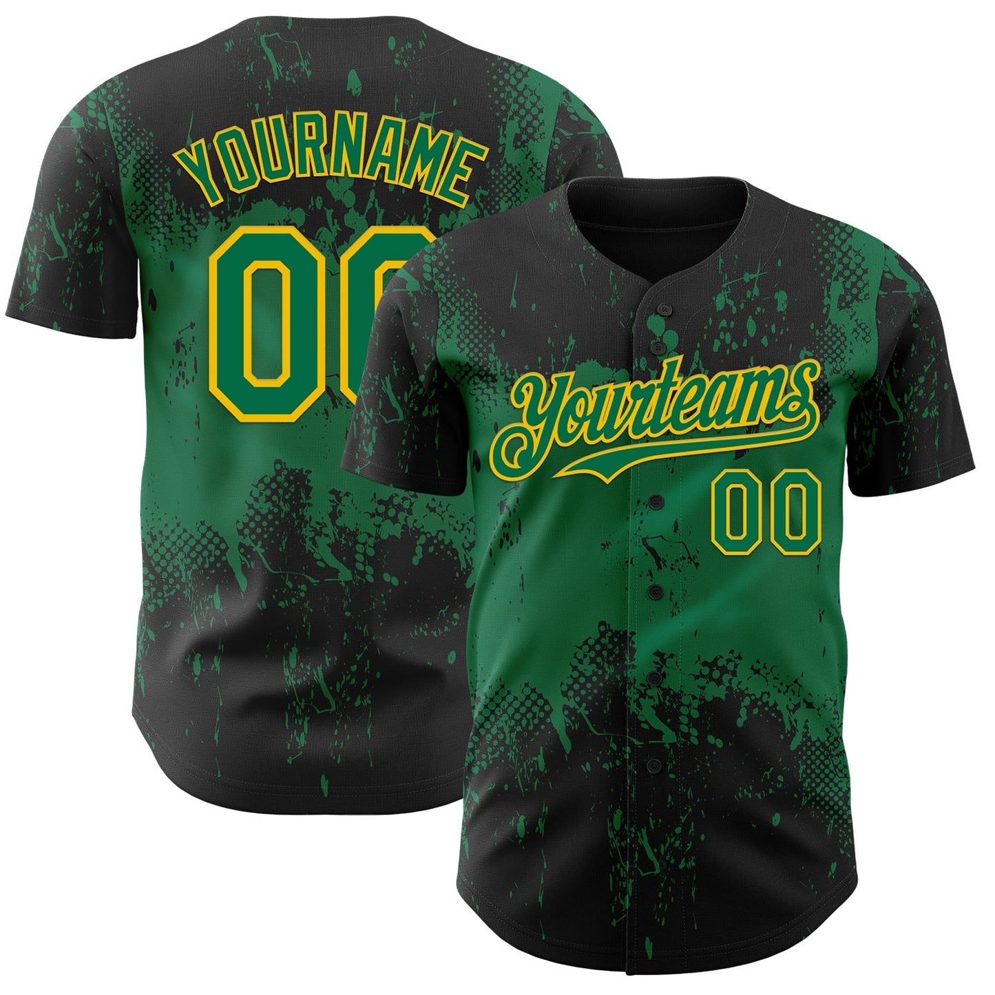 Custom Black Kelly Green-Yellow Abstract Splatter Grunge Paint Authentic Baseball Jersey baseball jersey product view 1