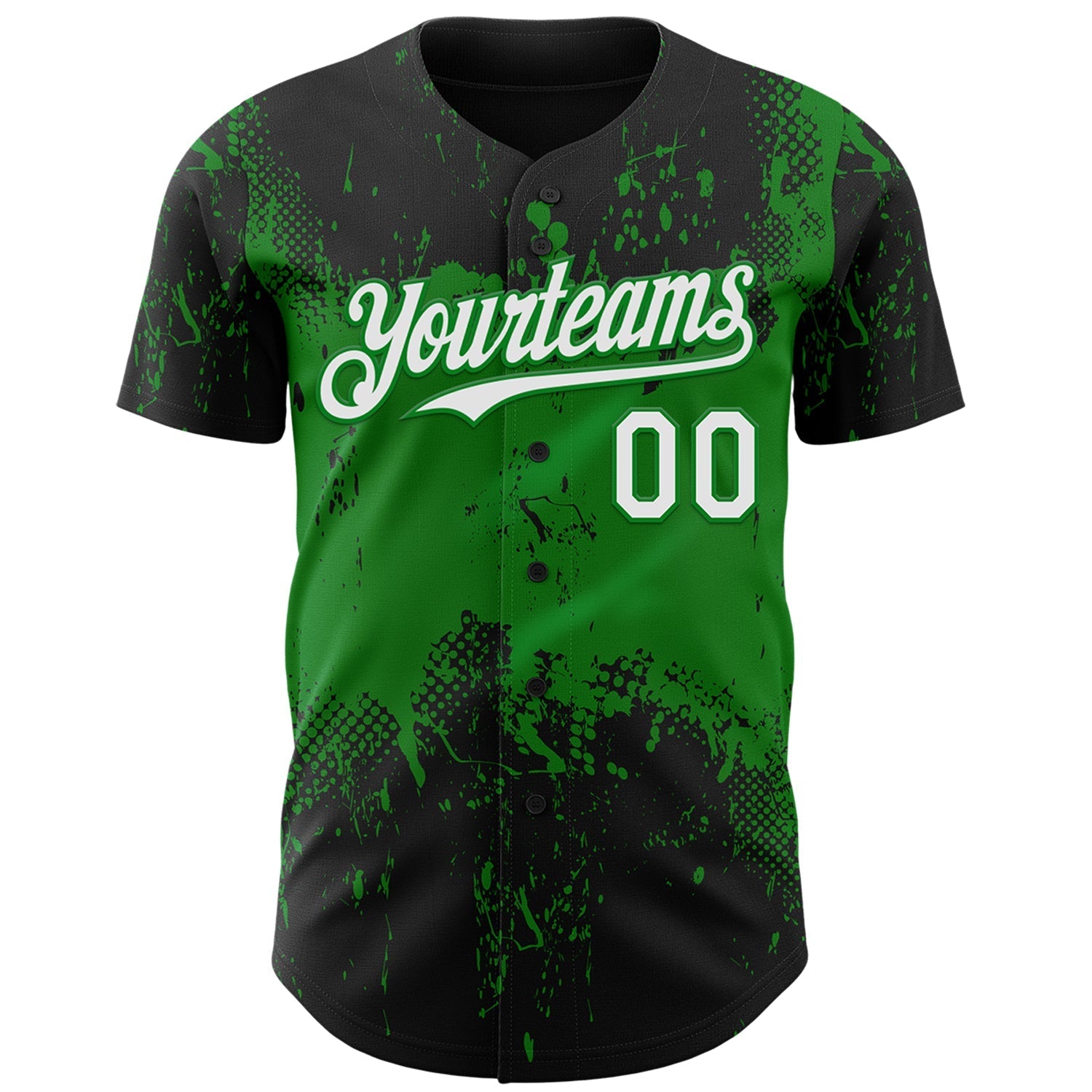 Custom Black White-Grass Green Abstract Splatter Grunge Paint Authentic Baseball Jersey baseball jersey product view 2