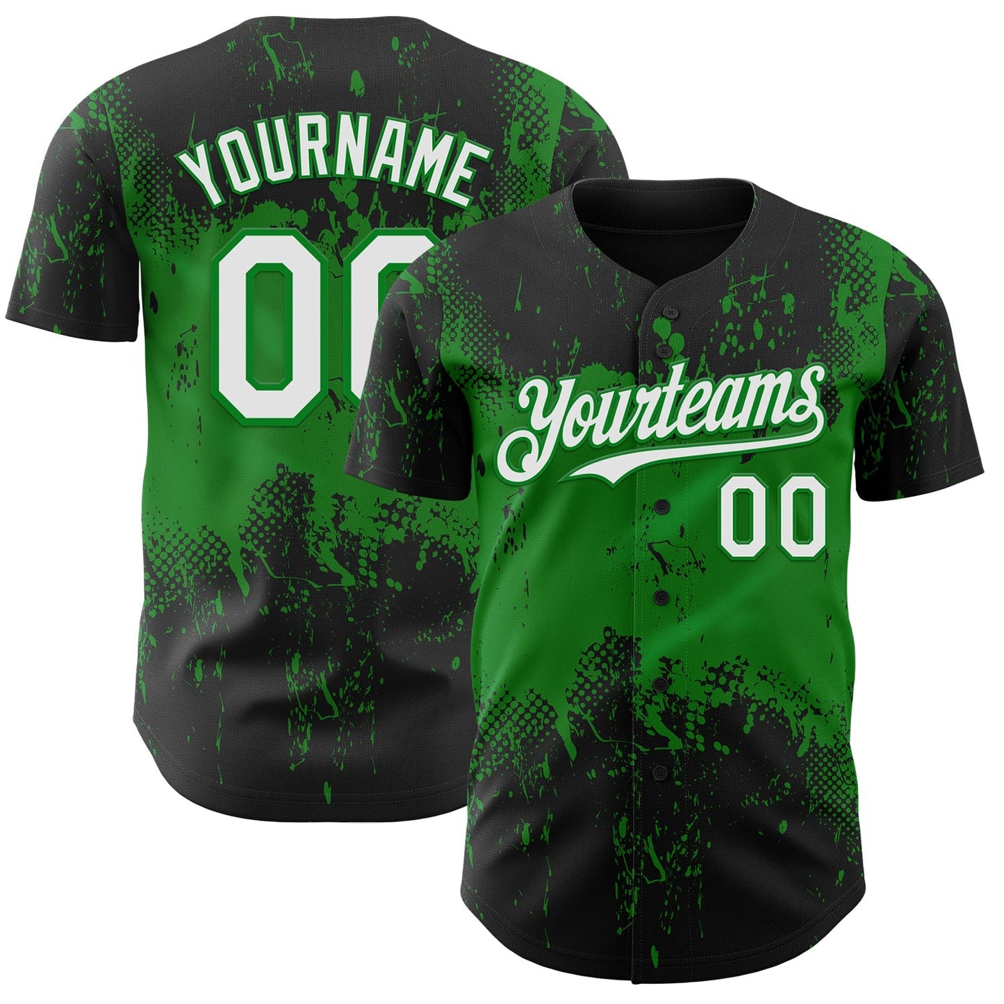 Custom Black White-Grass Green Abstract Splatter Grunge Paint Authentic Baseball Jersey baseball jersey product view 1