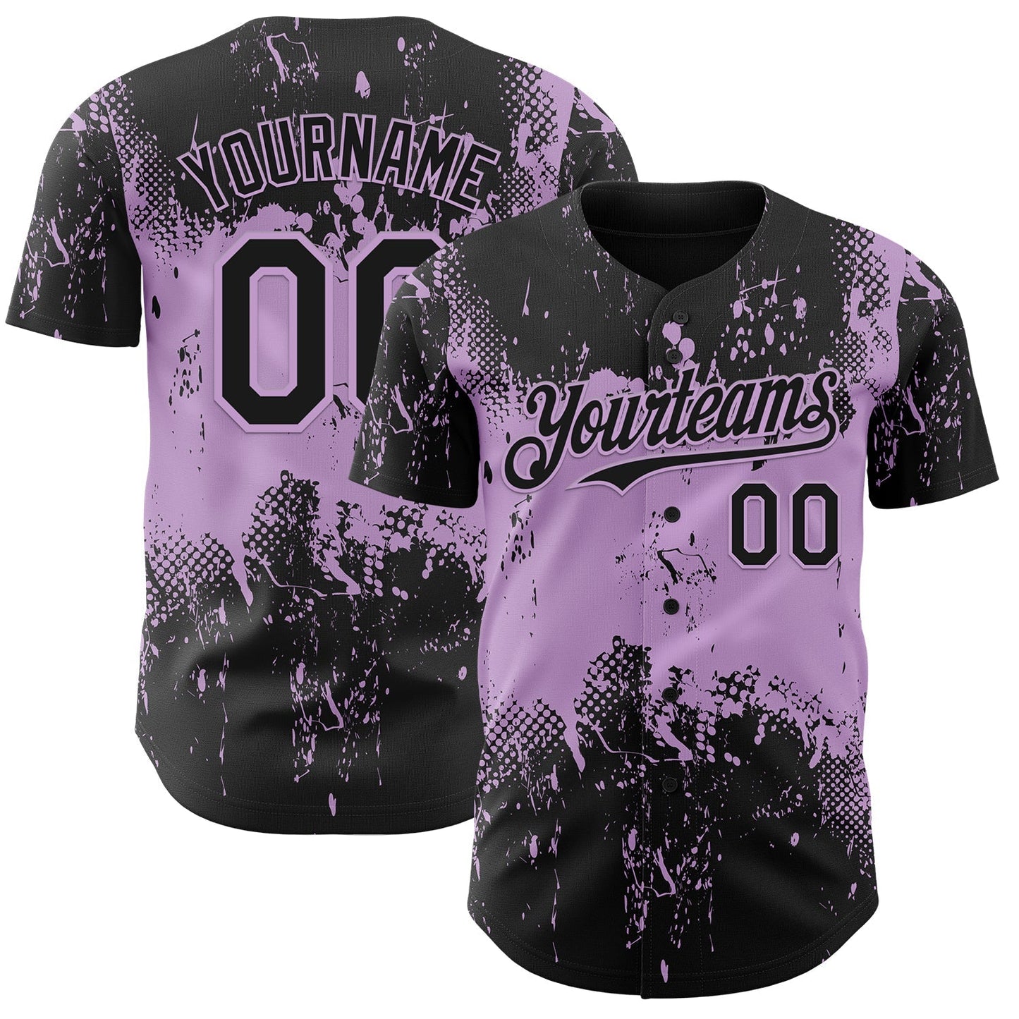 Custom Black Light Purple Abstract Splatter Grunge Paint Authentic Baseball Jersey baseball jersey product view 1