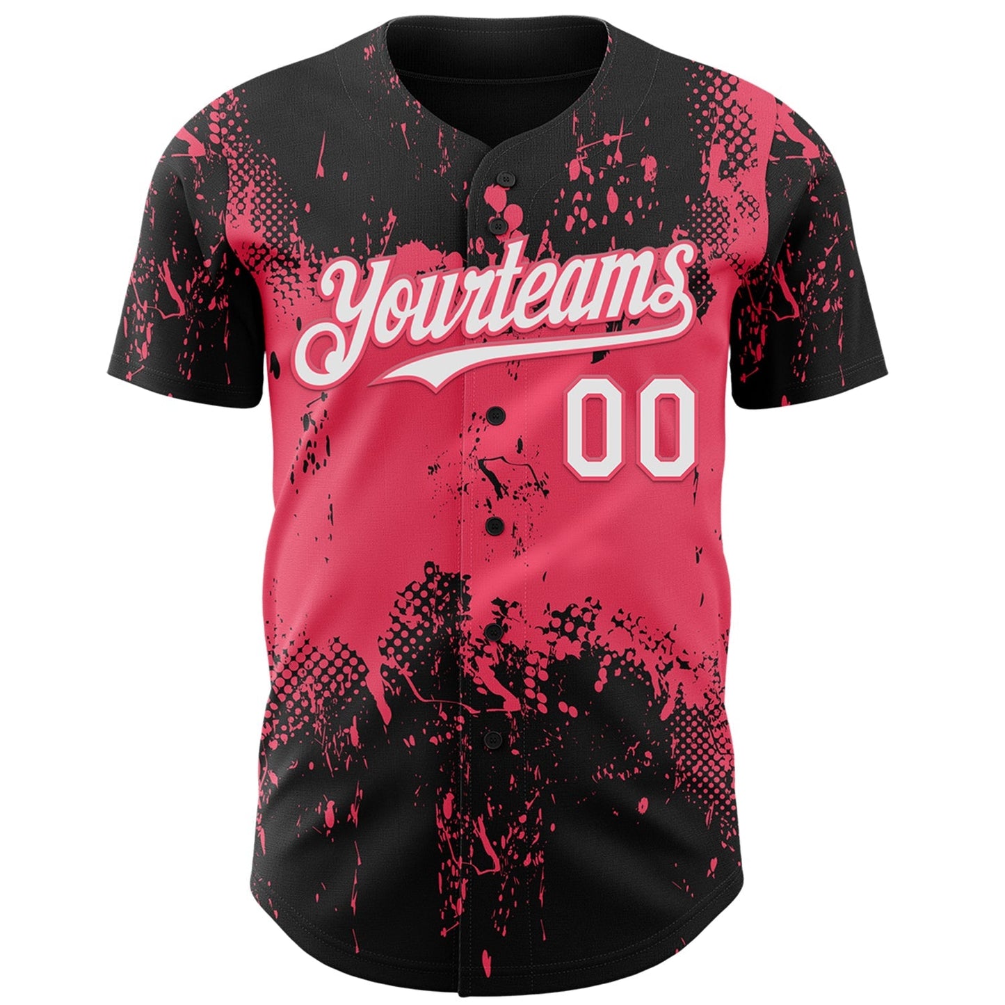 Custom Black White-Neon Pink Abstract Splatter Grunge Paint Authentic Baseball Jersey baseball jersey product view 2