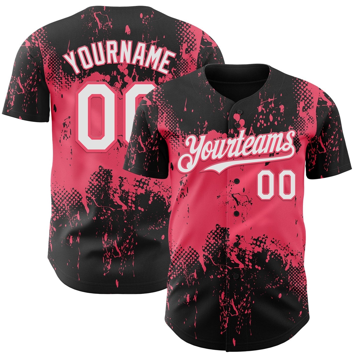 Custom Black White-Neon Pink Abstract Splatter Grunge Paint Authentic Baseball Jersey baseball jersey product view 1