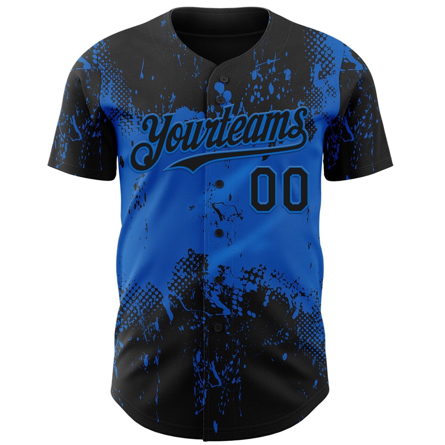 Custom Black Blue Abstract Splatter Grunge Paint Authentic Baseball Jersey baseball jersey product view 2