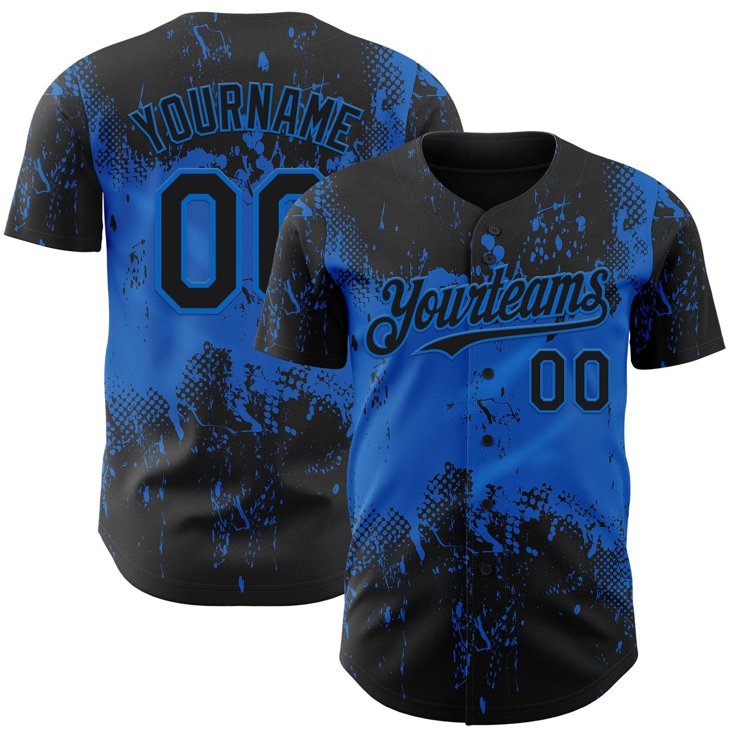 Custom Black Blue Abstract Splatter Grunge Paint Authentic Baseball Jersey baseball jersey product view 1