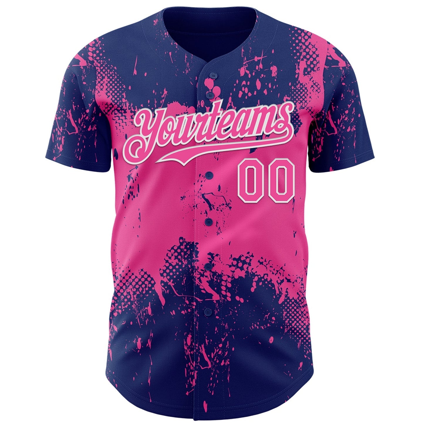 Custom Royal Pink-White Abstract Splatter Grunge Paint Authentic Baseball Jersey baseball jersey product view 2