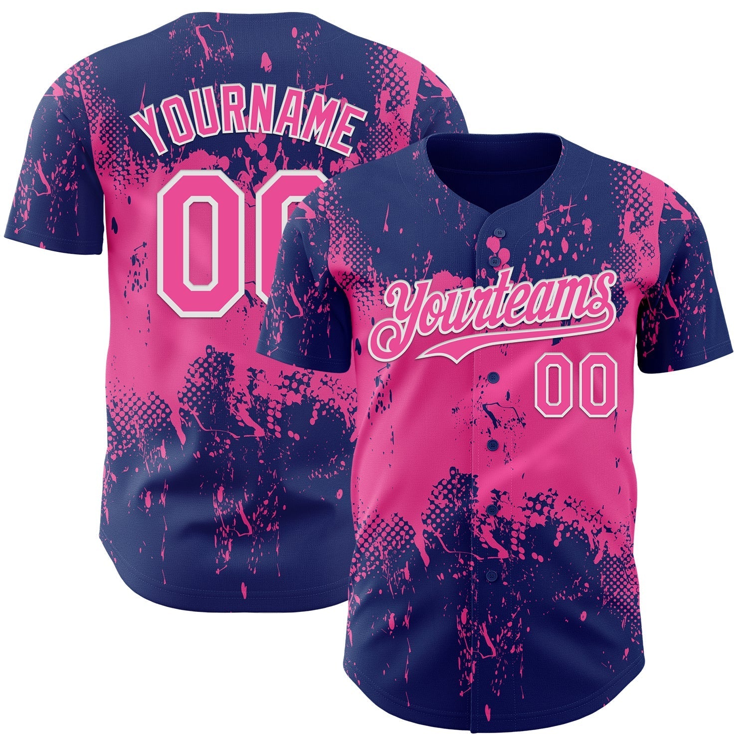 Custom Royal Pink-White Abstract Splatter Grunge Paint Authentic Baseball Jersey baseball jersey product view 1