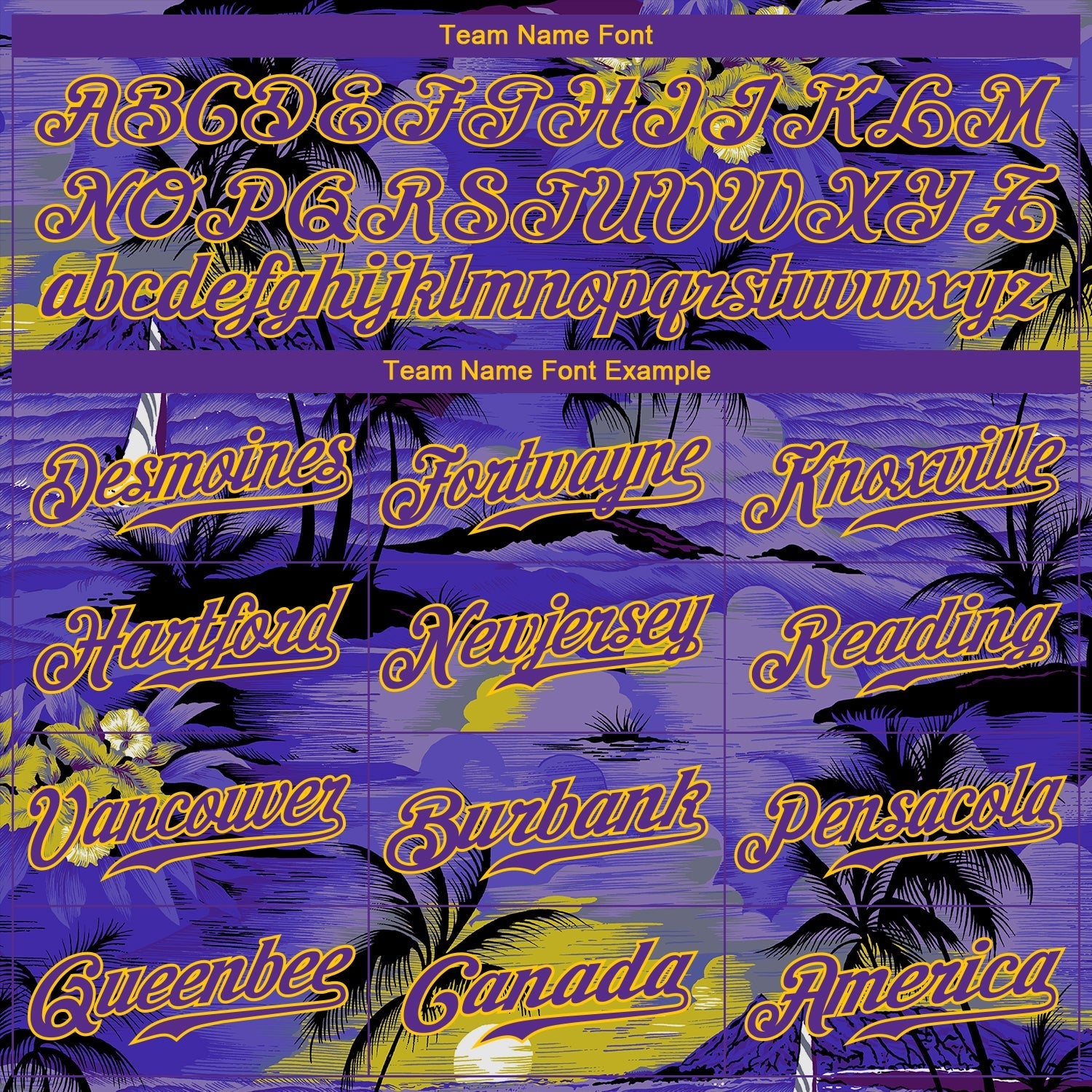 Custom Purple Yellow 3D Pattern Design Sun Beach Hawaii Palm Trees Authentic Baseball Jersey baseball jersey product view 4