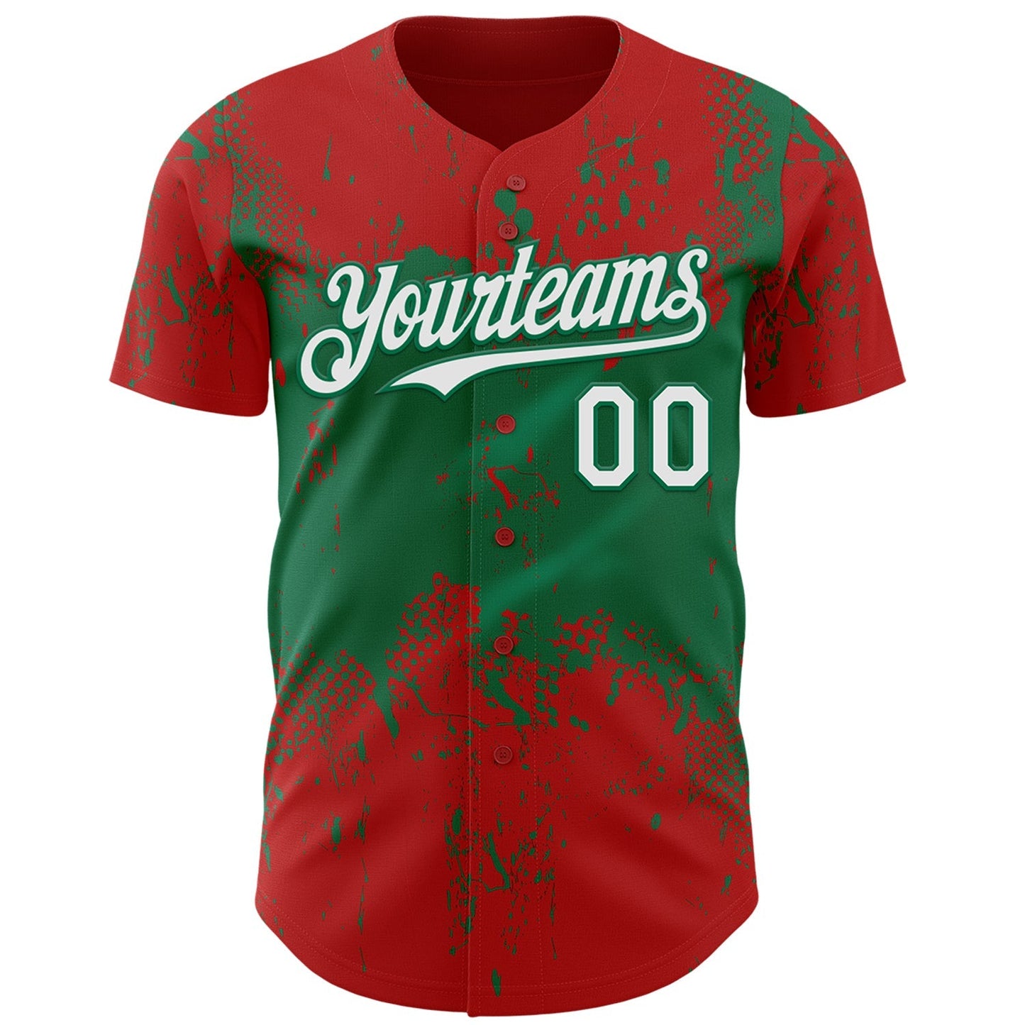 Custom Red White-Kelly Green Abstract Splatter Grunge Paint Authentic Baseball Jersey baseball jersey product view 2
