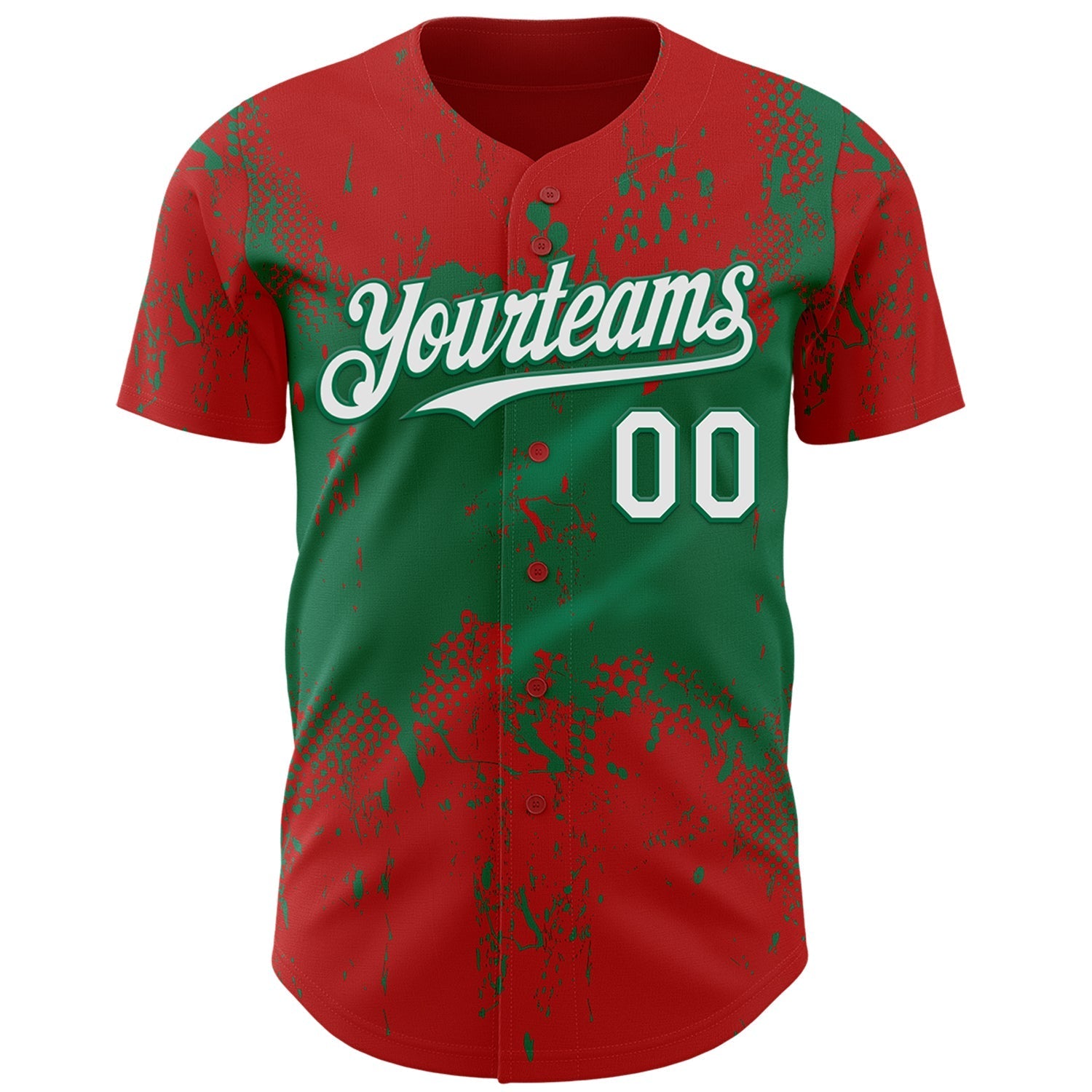 Custom Red White-Kelly Green Abstract Splatter Grunge Paint Authentic Baseball Jersey baseball jersey product view 2