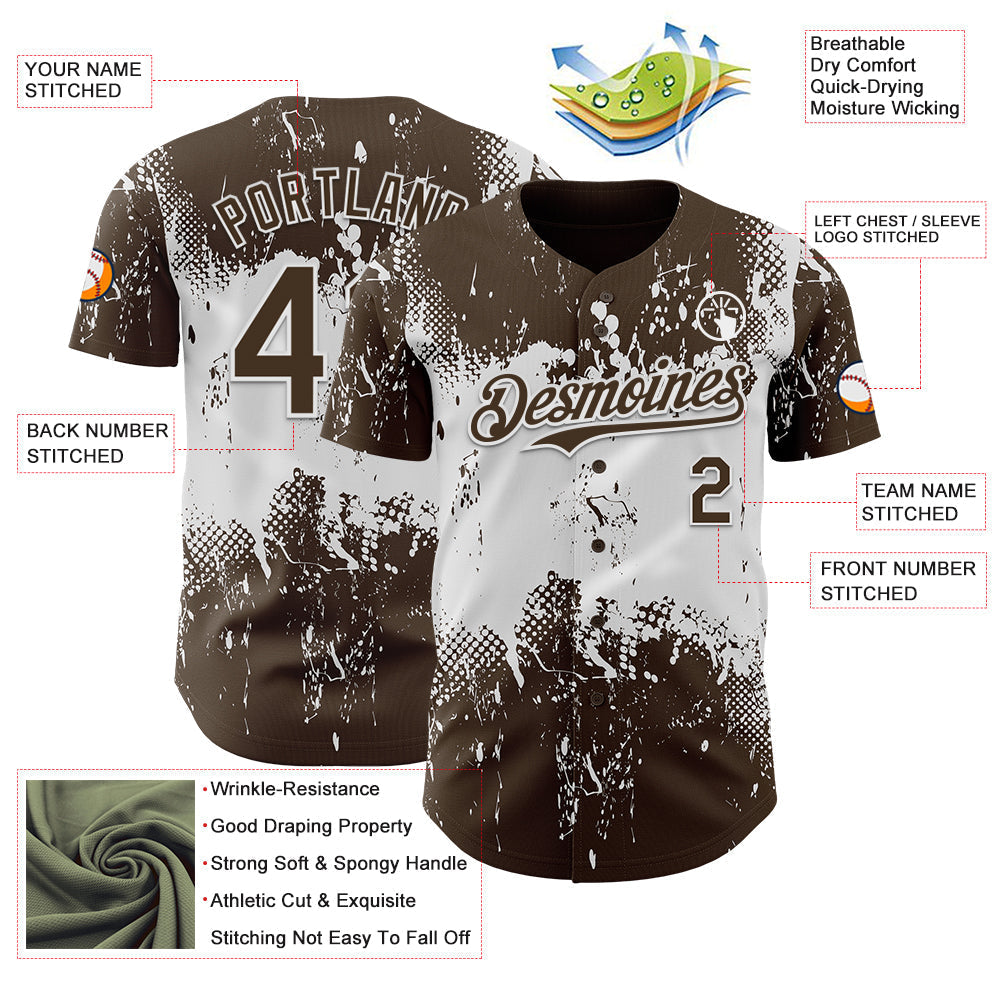 Custom Brown White Abstract Splatter Grunge Paint Authentic Baseball Jersey baseball jersey product view 3