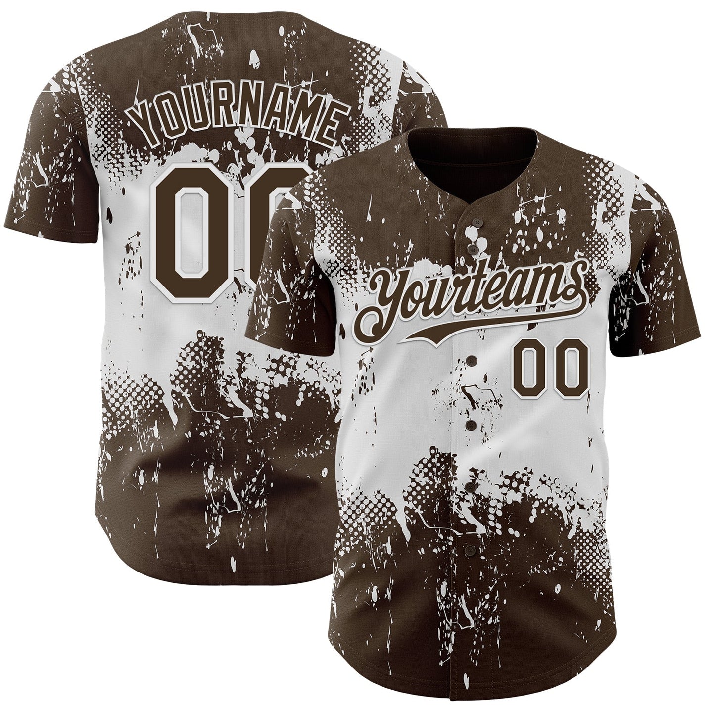 Custom Brown White Abstract Splatter Grunge Paint Authentic Baseball Jersey baseball jersey product view 1