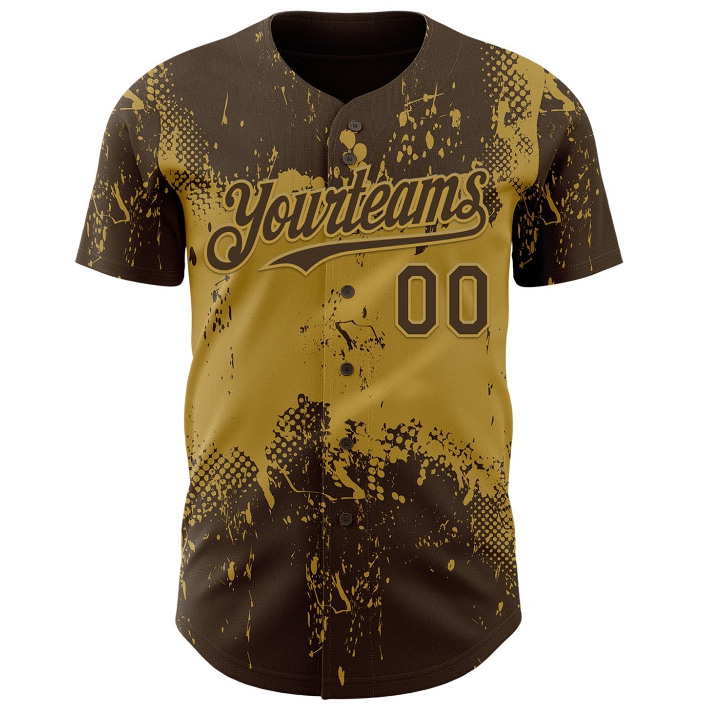 Custom Brown Old Gold Abstract Splatter Grunge Paint Authentic Baseball Jersey baseball jersey product view 2