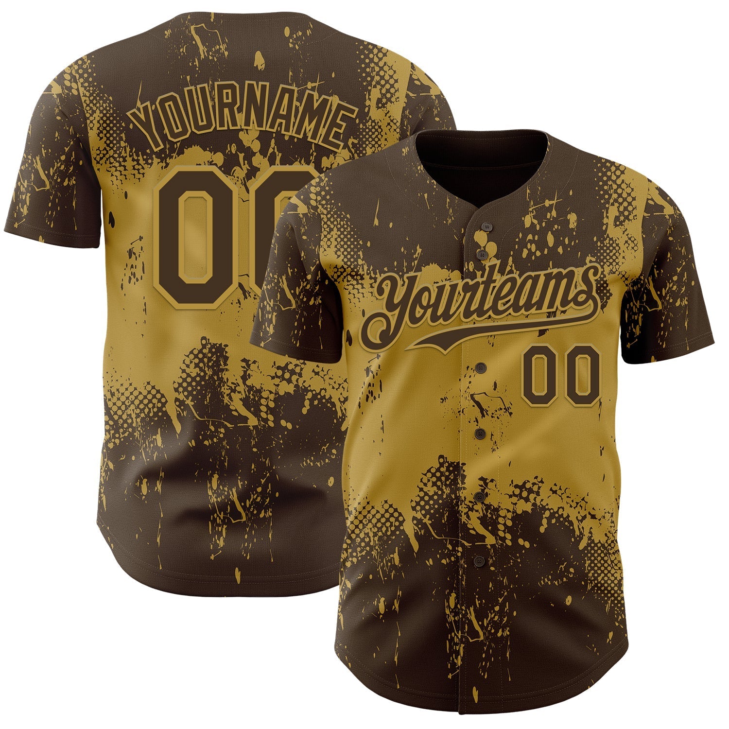 Custom Brown Old Gold Abstract Splatter Grunge Paint Authentic Baseball Jersey baseball jersey product view 1