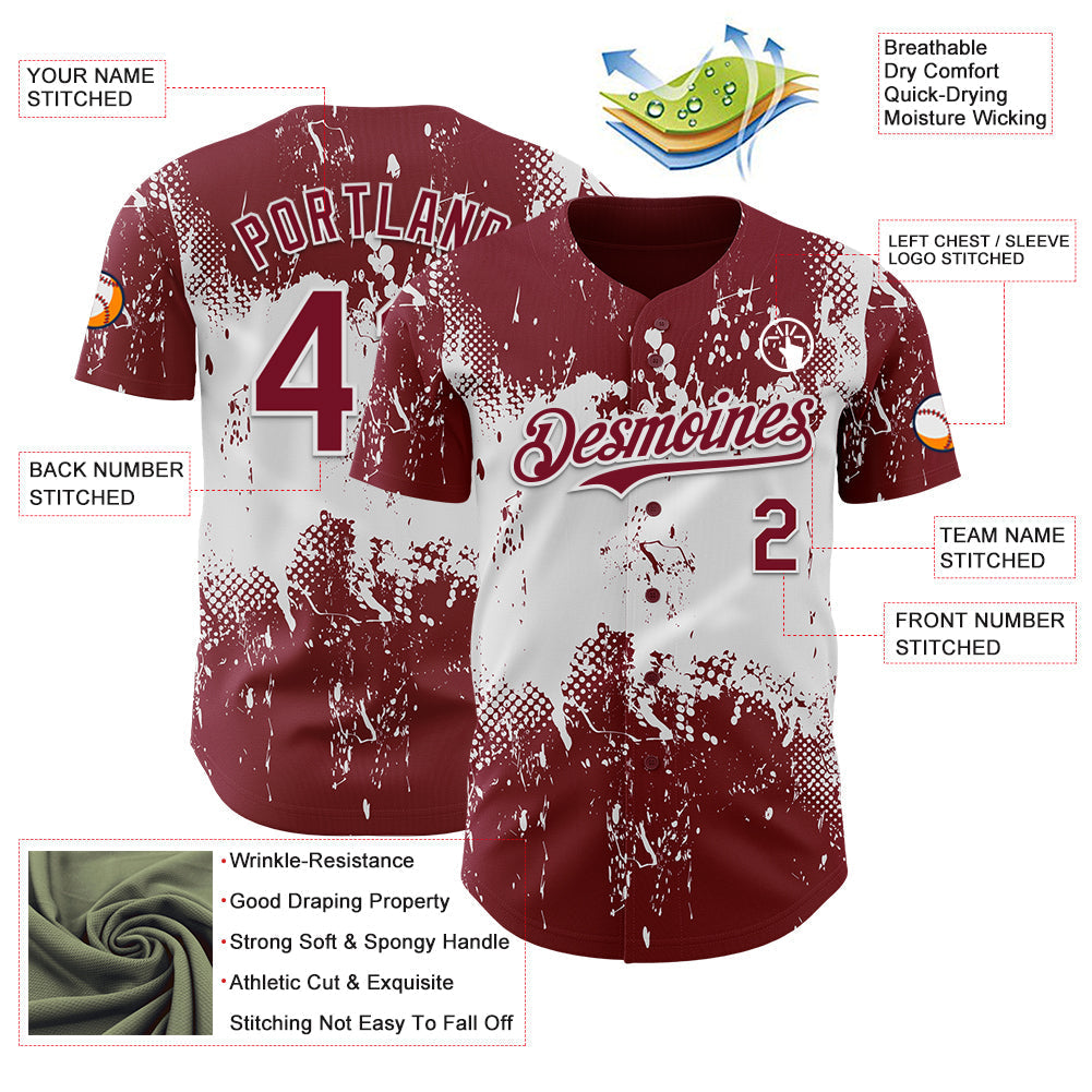 Custom Crimson White Abstract Splatter Grunge Paint Authentic Baseball Jersey baseball jersey product view 3
