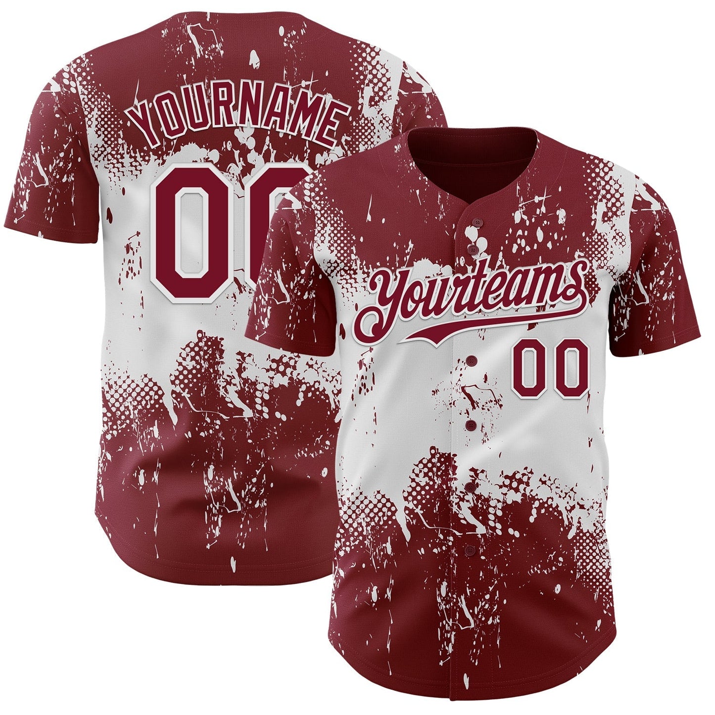 Custom Crimson White Abstract Splatter Grunge Paint Authentic Baseball Jersey baseball jersey product view 1