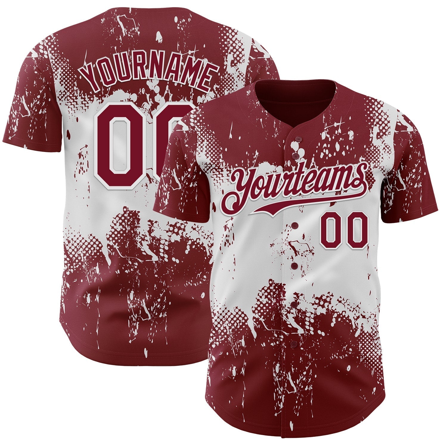 Custom Crimson White Abstract Splatter Grunge Paint Authentic Baseball Jersey baseball jersey product view 1