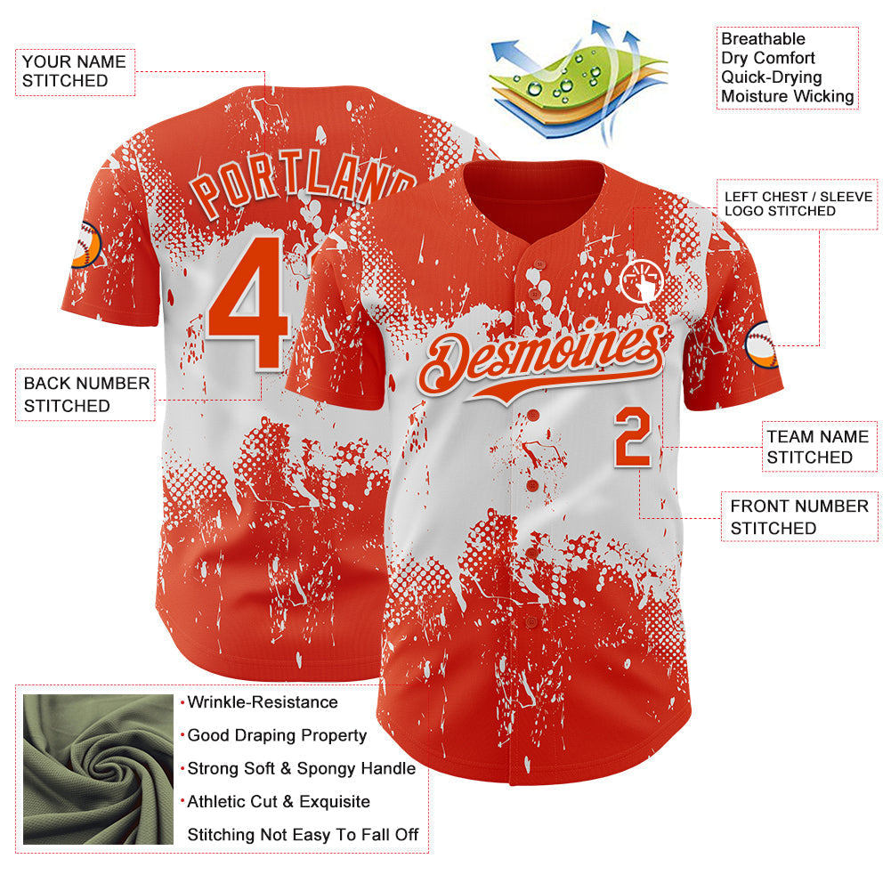Custom Orange White Abstract Splatter Grunge Paint Authentic Baseball Jersey baseball jersey product view 3