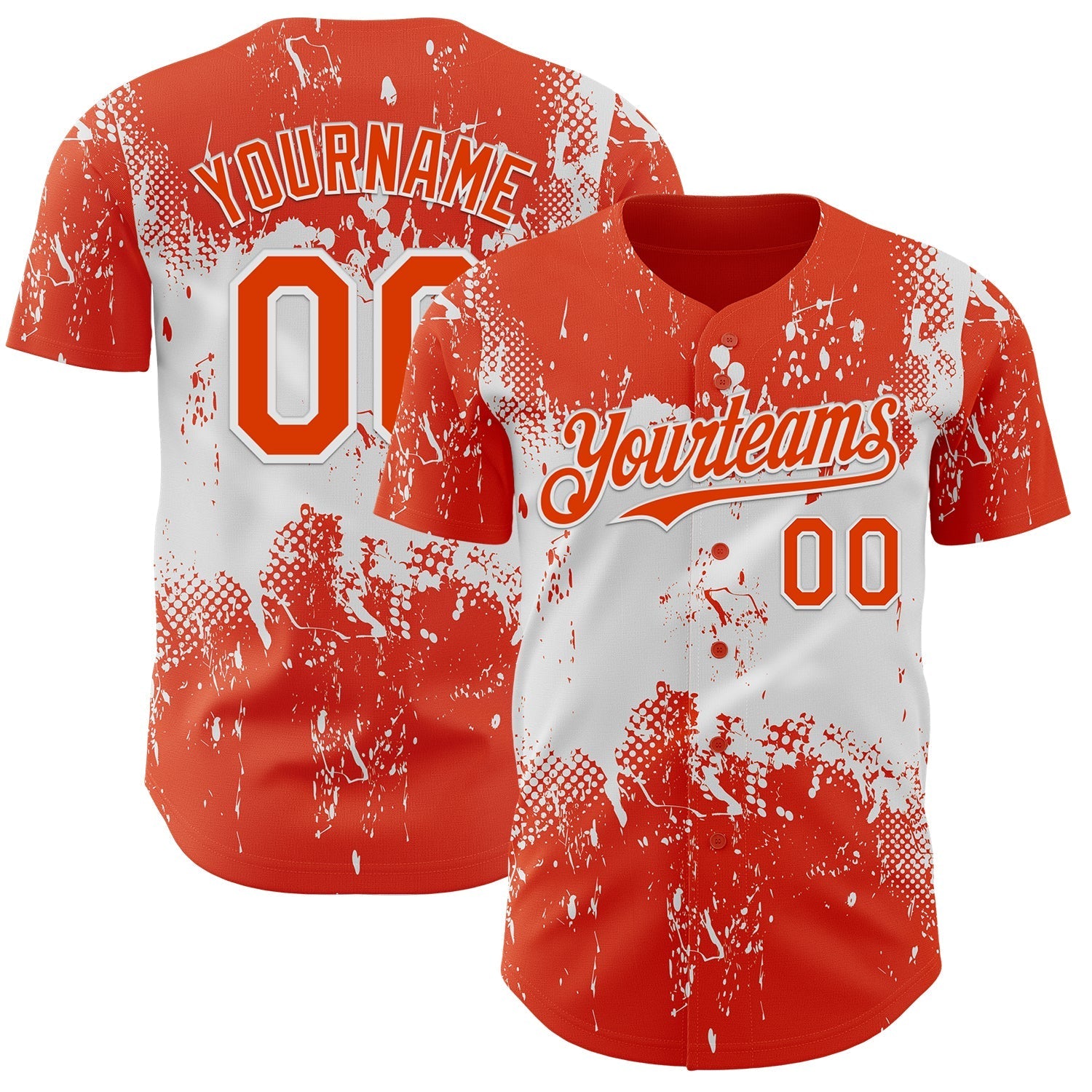 Custom Orange White Abstract Splatter Grunge Paint Authentic Baseball Jersey baseball jersey product view 1