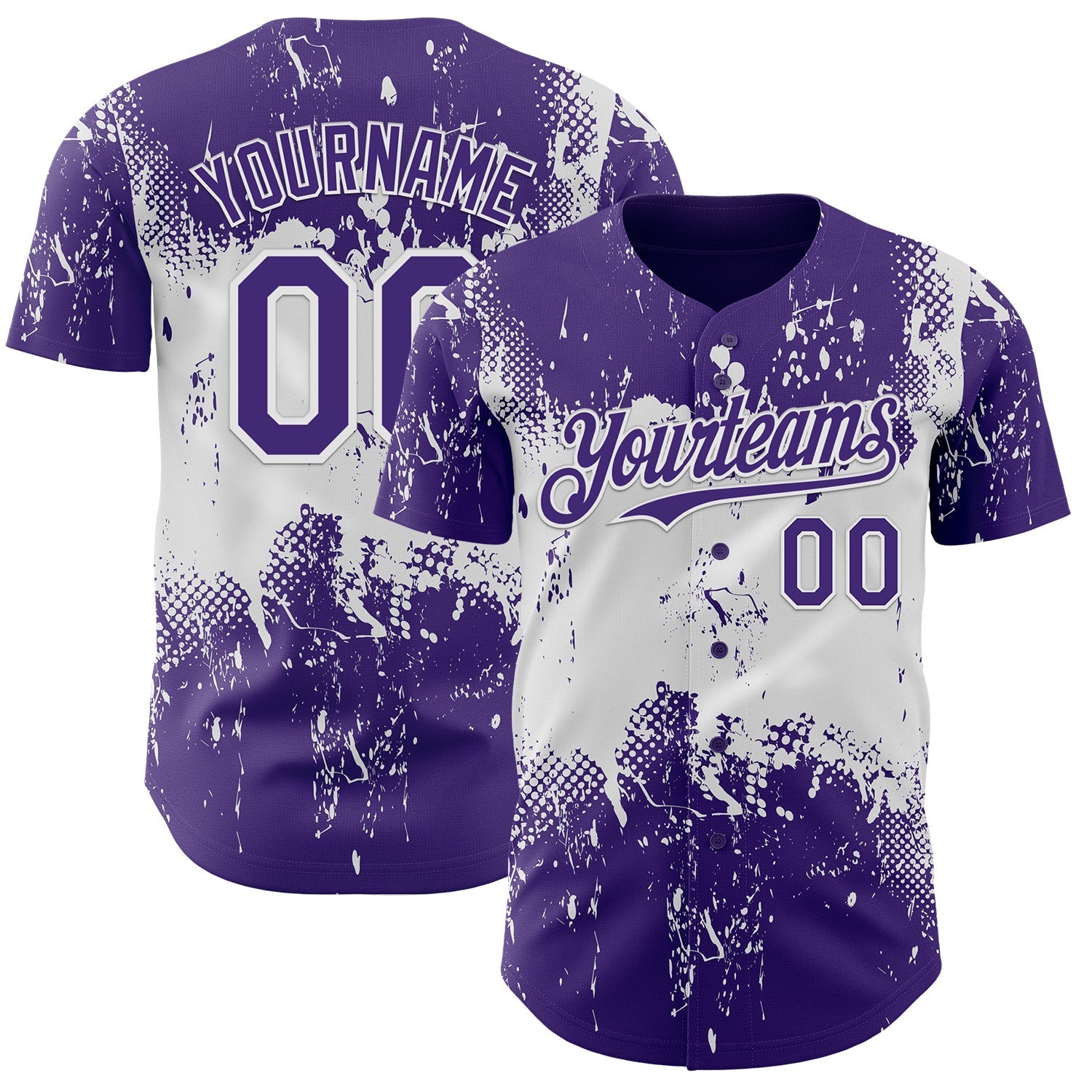 Custom Purple White Abstract Splatter Grunge Paint Authentic Baseball Jersey baseball jersey product view 1