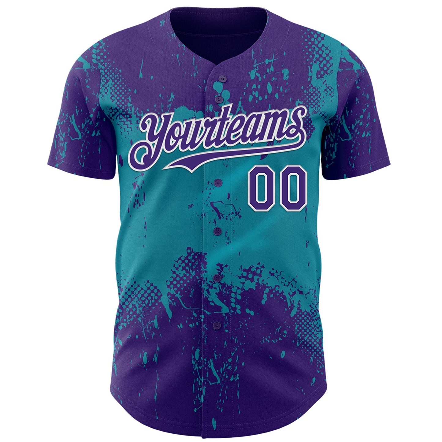Custom Purple Teal-White Abstract Splatter Grunge Paint Authentic Baseball Jersey baseball jersey product view 2