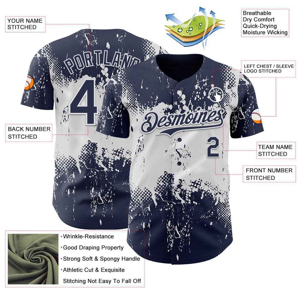 Custom Navy White Abstract Splatter Grunge Paint Authentic Baseball Jersey baseball jersey product view 3