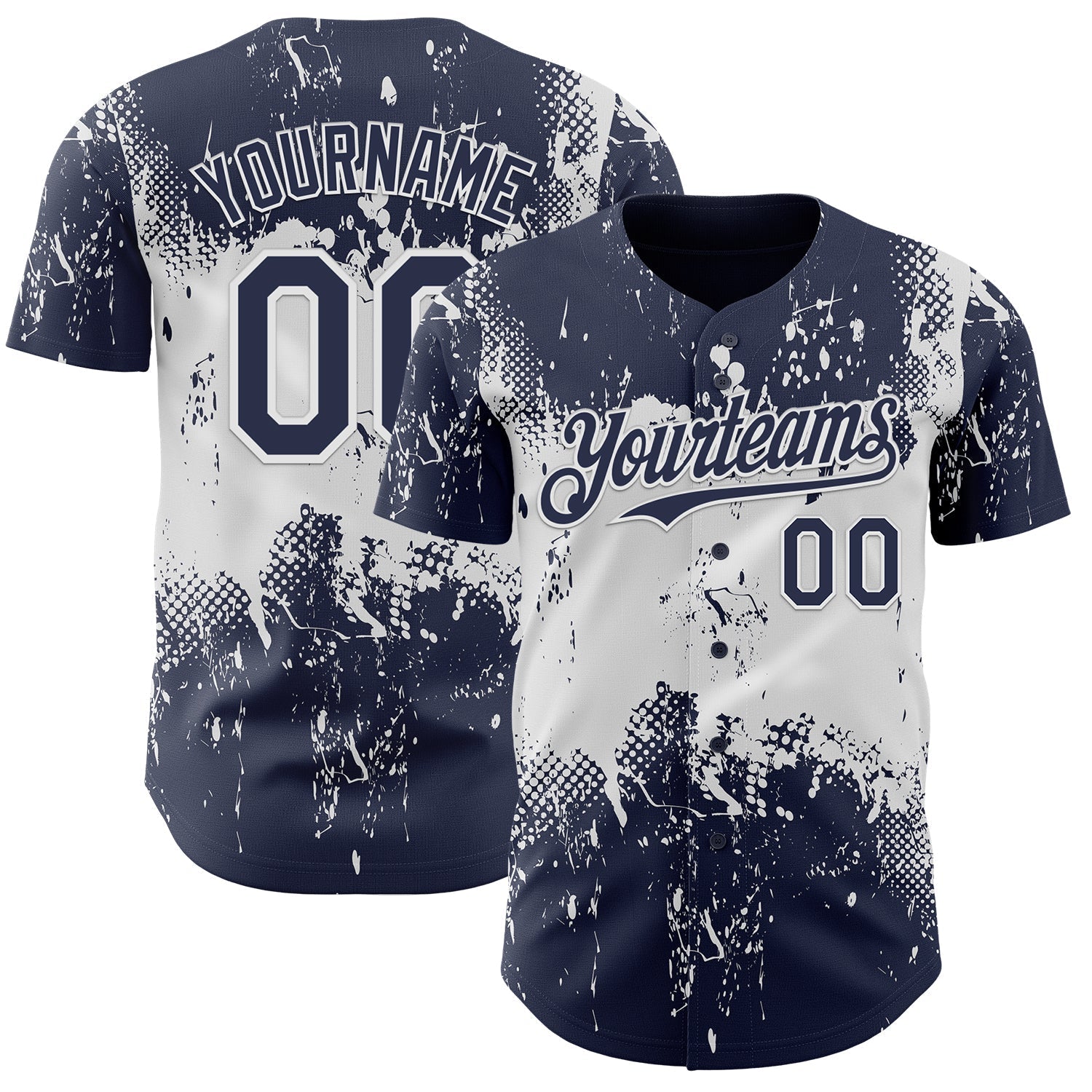 Custom Navy White Abstract Splatter Grunge Paint Authentic Baseball Jersey baseball jersey product view 1
