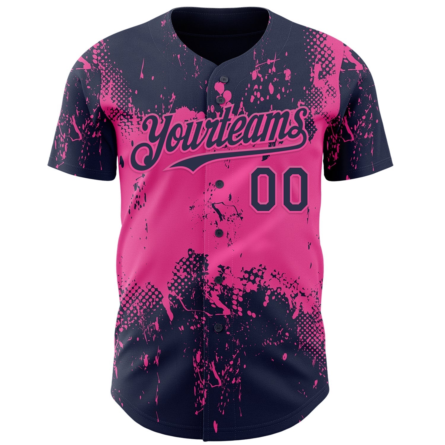 Custom Navy Pink Abstract Splatter Grunge Paint Authentic Baseball Jersey baseball jersey product view 2