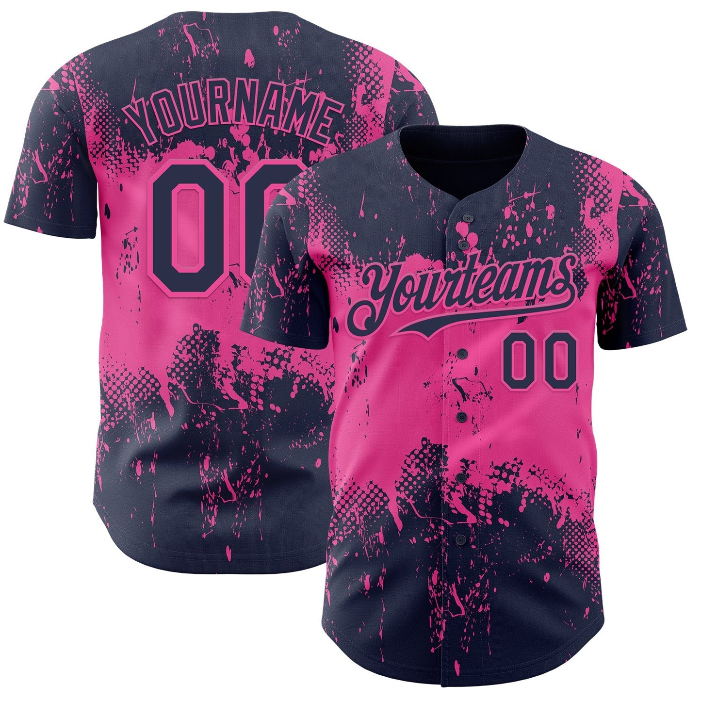 Custom Navy Pink Abstract Splatter Grunge Paint Authentic Baseball Jersey baseball jersey product view 1