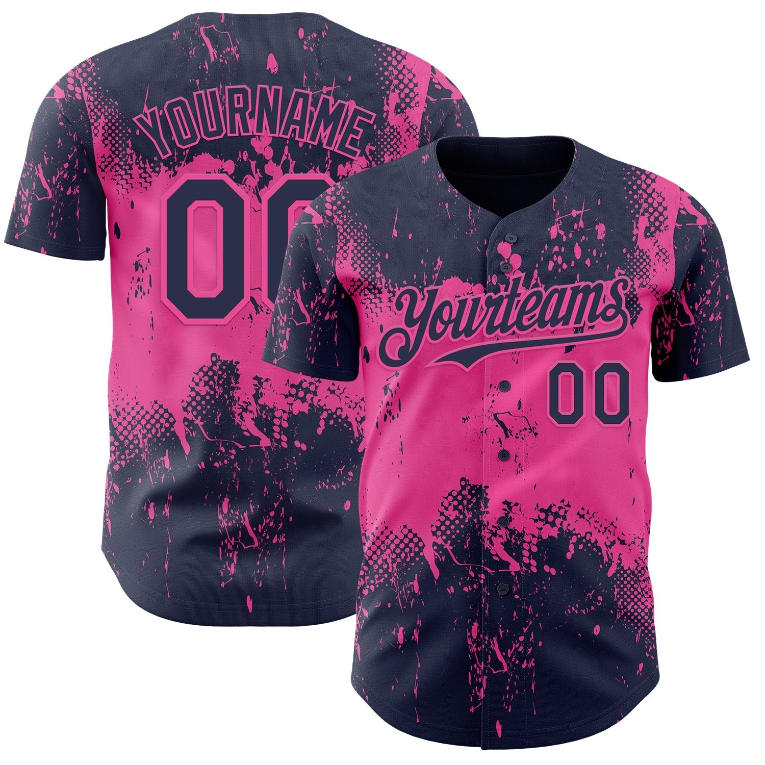 Custom Navy Pink Abstract Splatter Grunge Paint Authentic Baseball Jersey baseball jersey product view 1