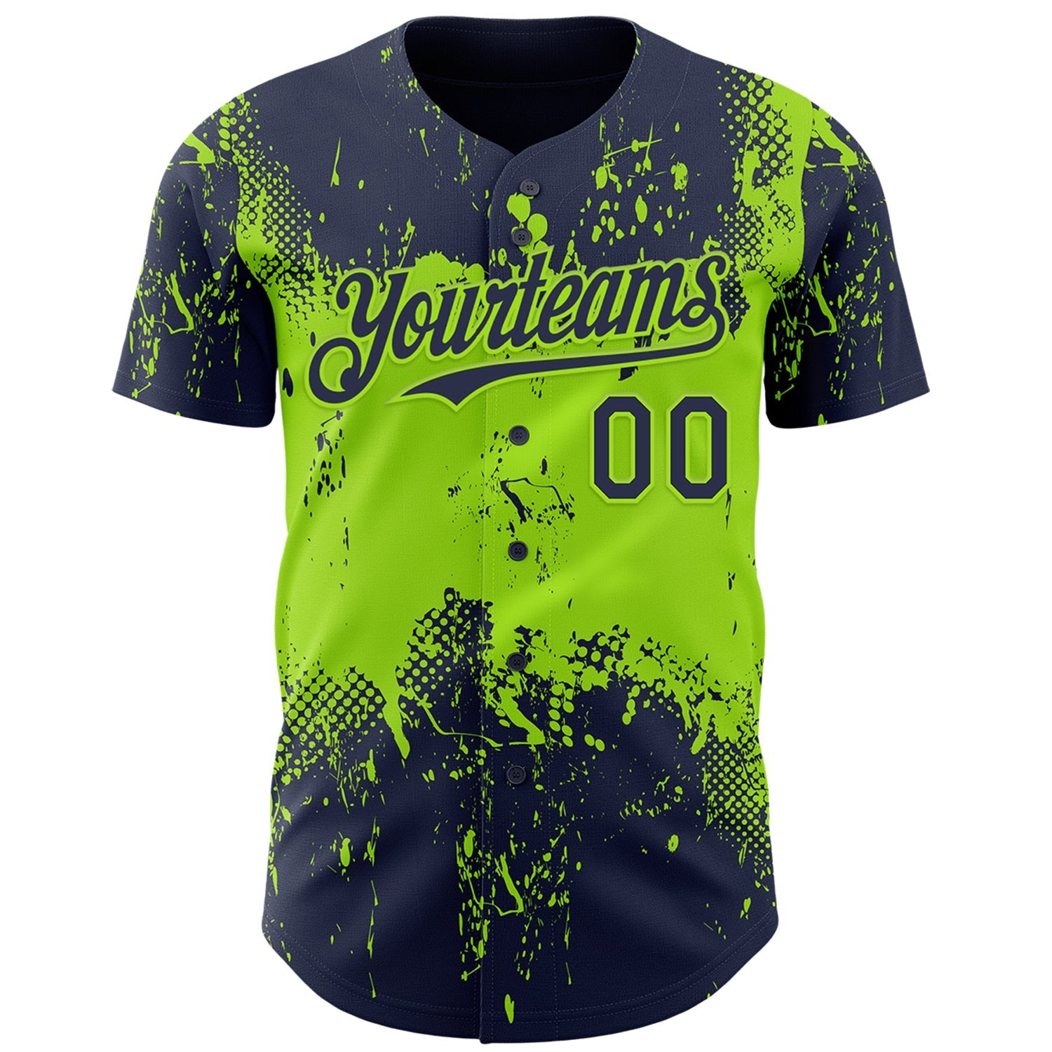 Custom Navy Neon Green Abstract Splatter Grunge Paint Authentic Baseball Jersey baseball jersey product view 2