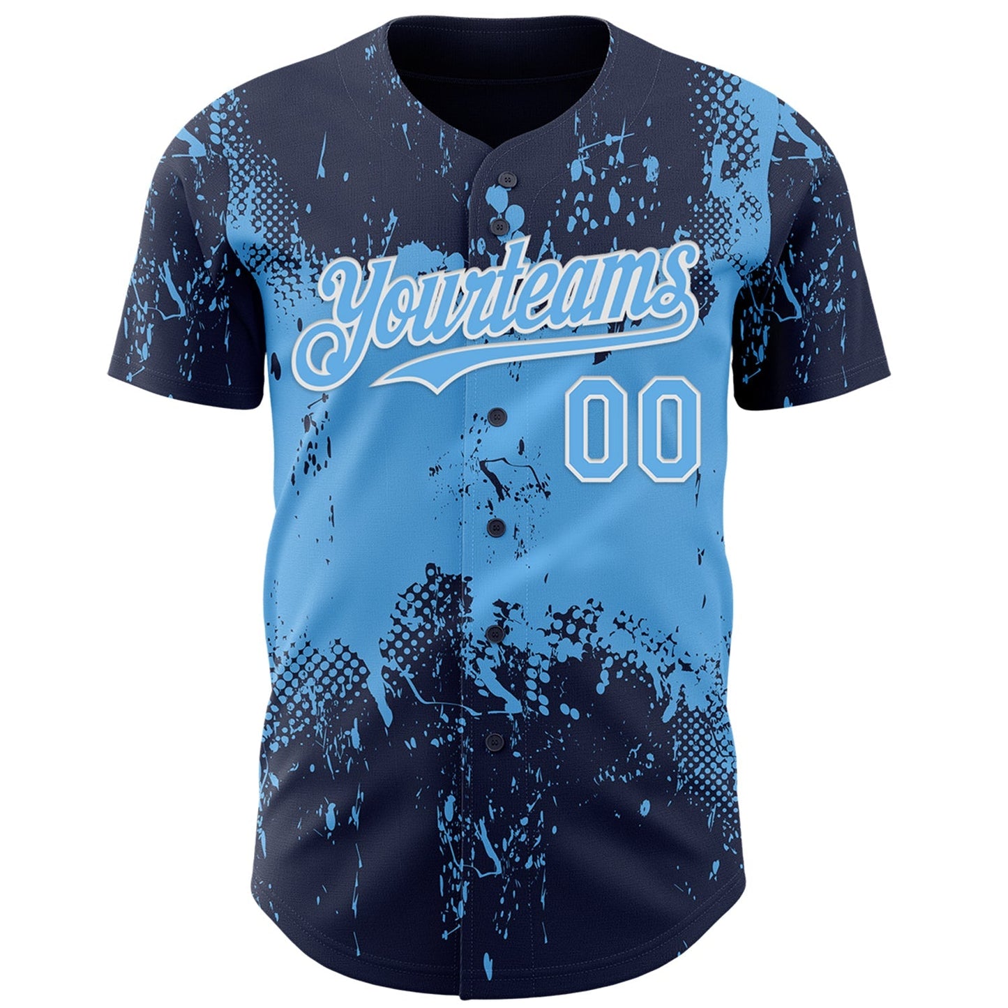 Custom Navy Sky Blue-White Abstract Splatter Grunge Paint Authentic Baseball Jersey baseball jersey product view 2