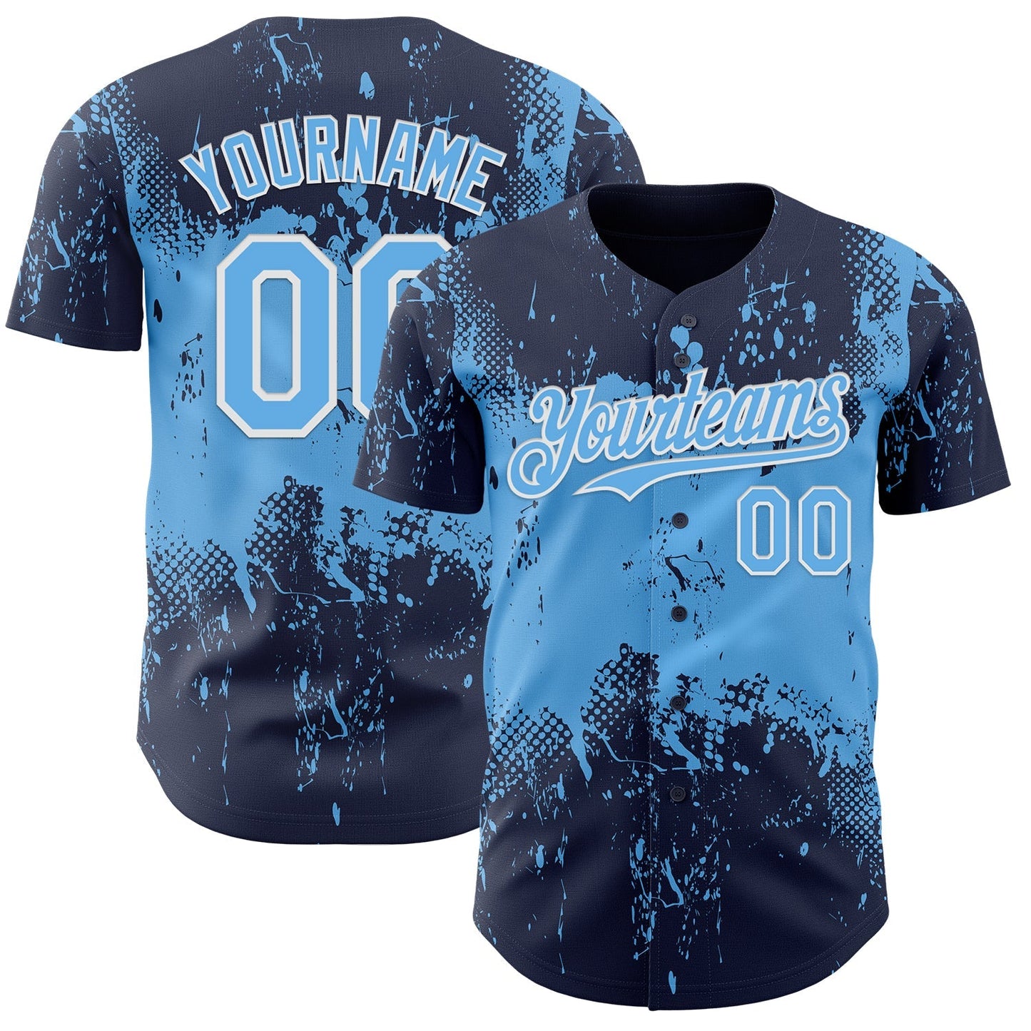 Custom Navy Sky Blue-White Abstract Splatter Grunge Paint Authentic Baseball Jersey baseball jersey product view 1