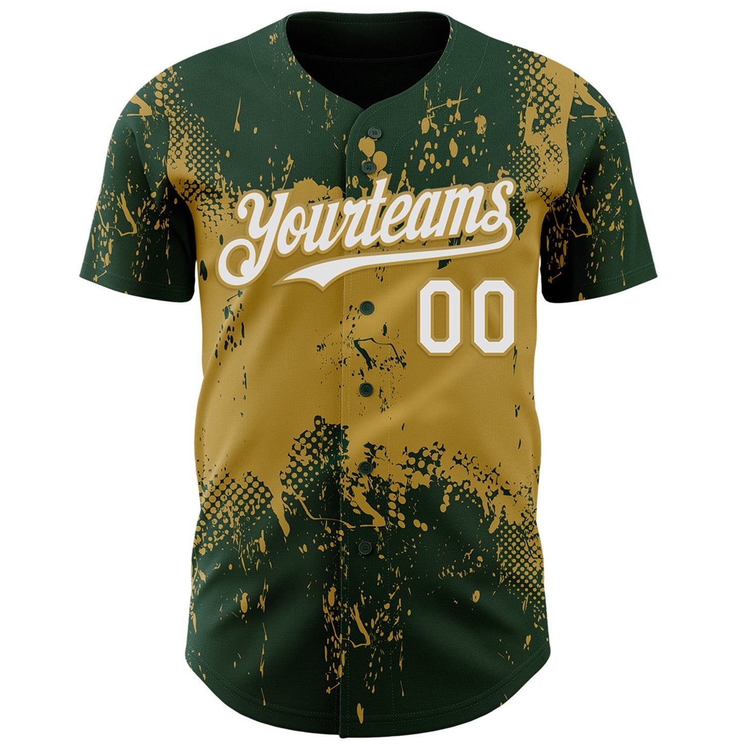 Custom Green White-Old Gold Abstract Splatter Grunge Paint Authentic Baseball Jersey baseball jersey product view 2