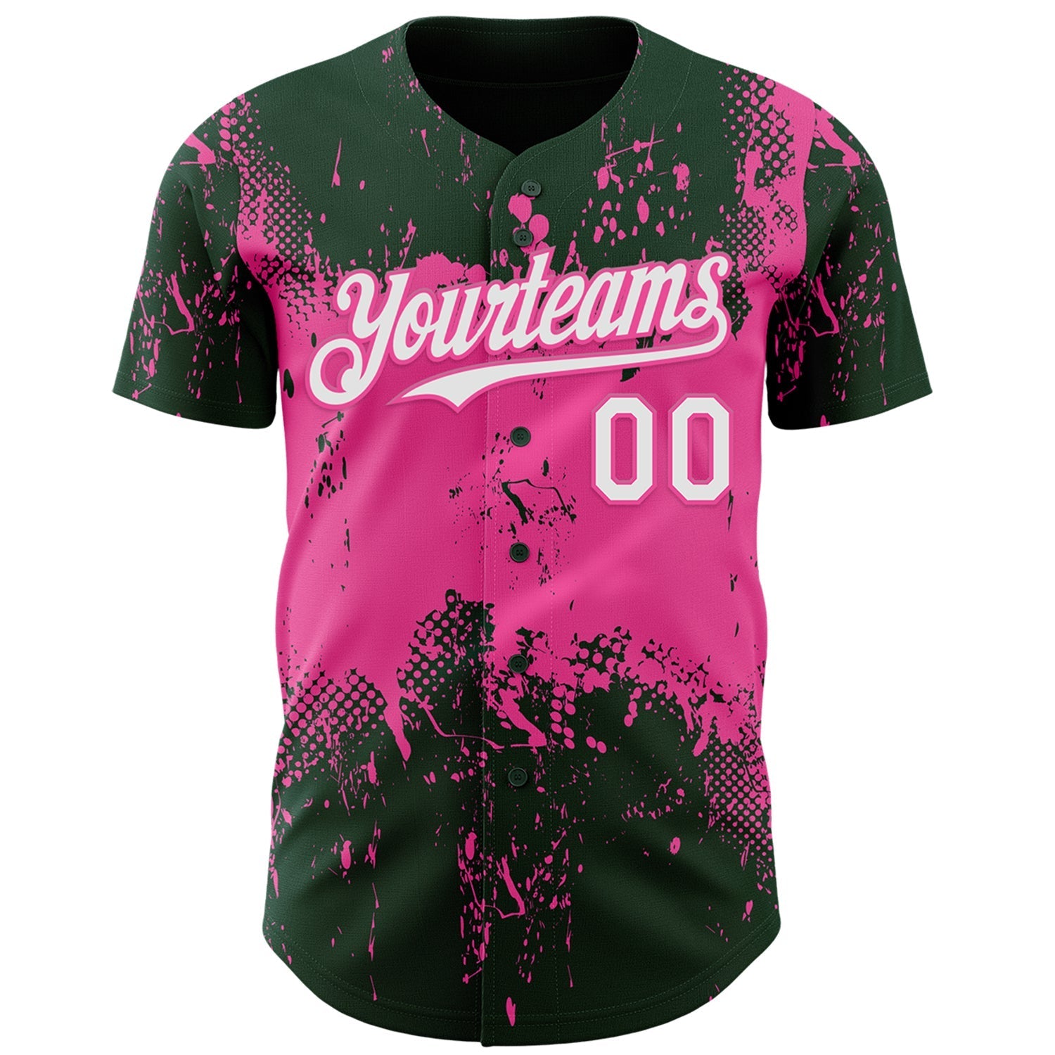 Custom Green White-Pink Abstract Splatter Grunge Paint Authentic Baseball Jersey baseball jersey product view 2