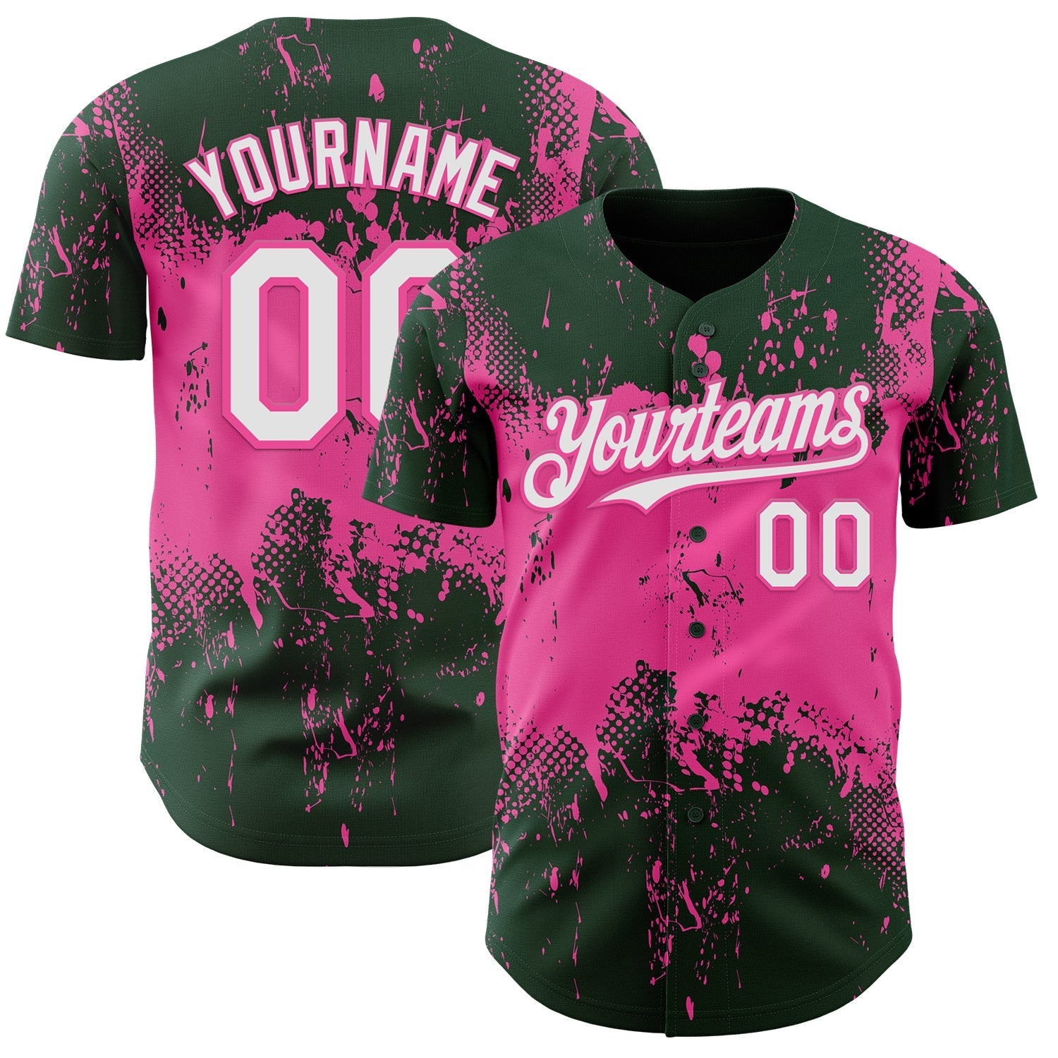 Custom Green White-Pink Abstract Splatter Grunge Paint Authentic Baseball Jersey baseball jersey product view 1