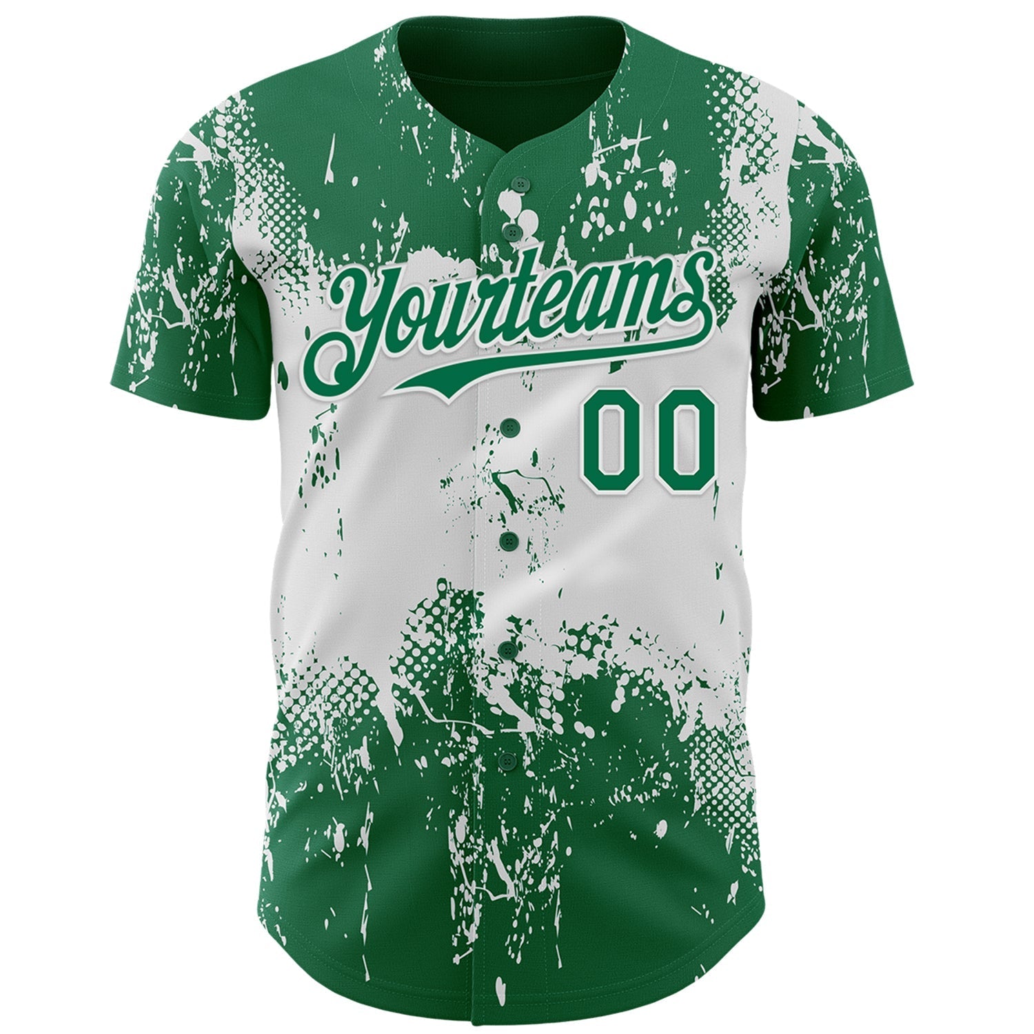 Custom Kelly Green White Abstract Splatter Grunge Paint Authentic Baseball Jersey baseball jersey product view 2