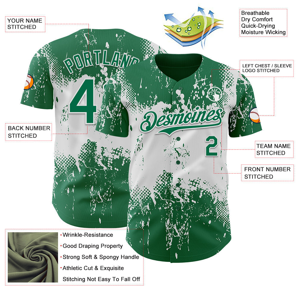 Custom Kelly Green White Abstract Splatter Grunge Paint Authentic Baseball Jersey baseball jersey product view 3