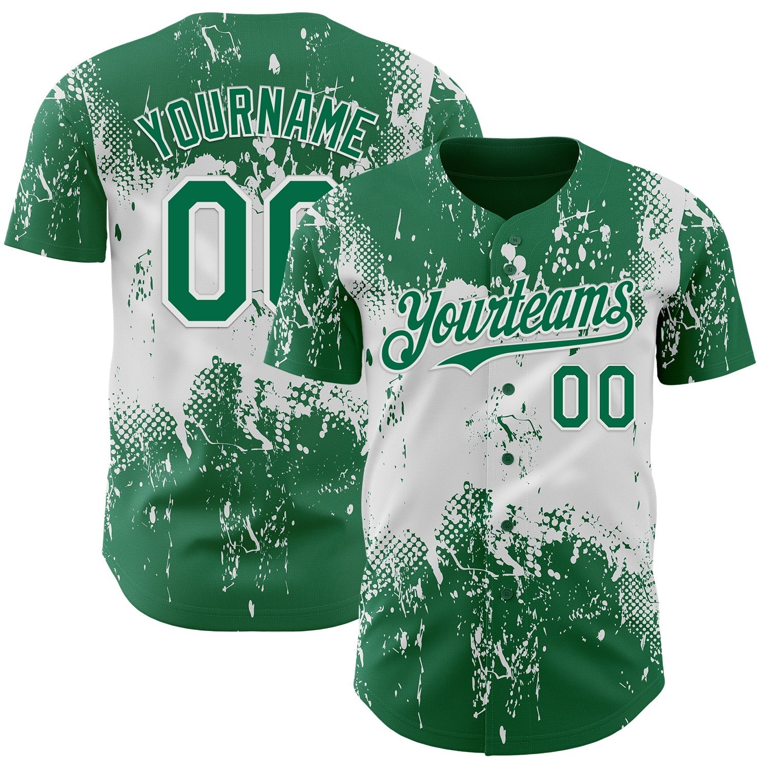 Custom Kelly Green White Abstract Splatter Grunge Paint Authentic Baseball Jersey baseball jersey product view 1
