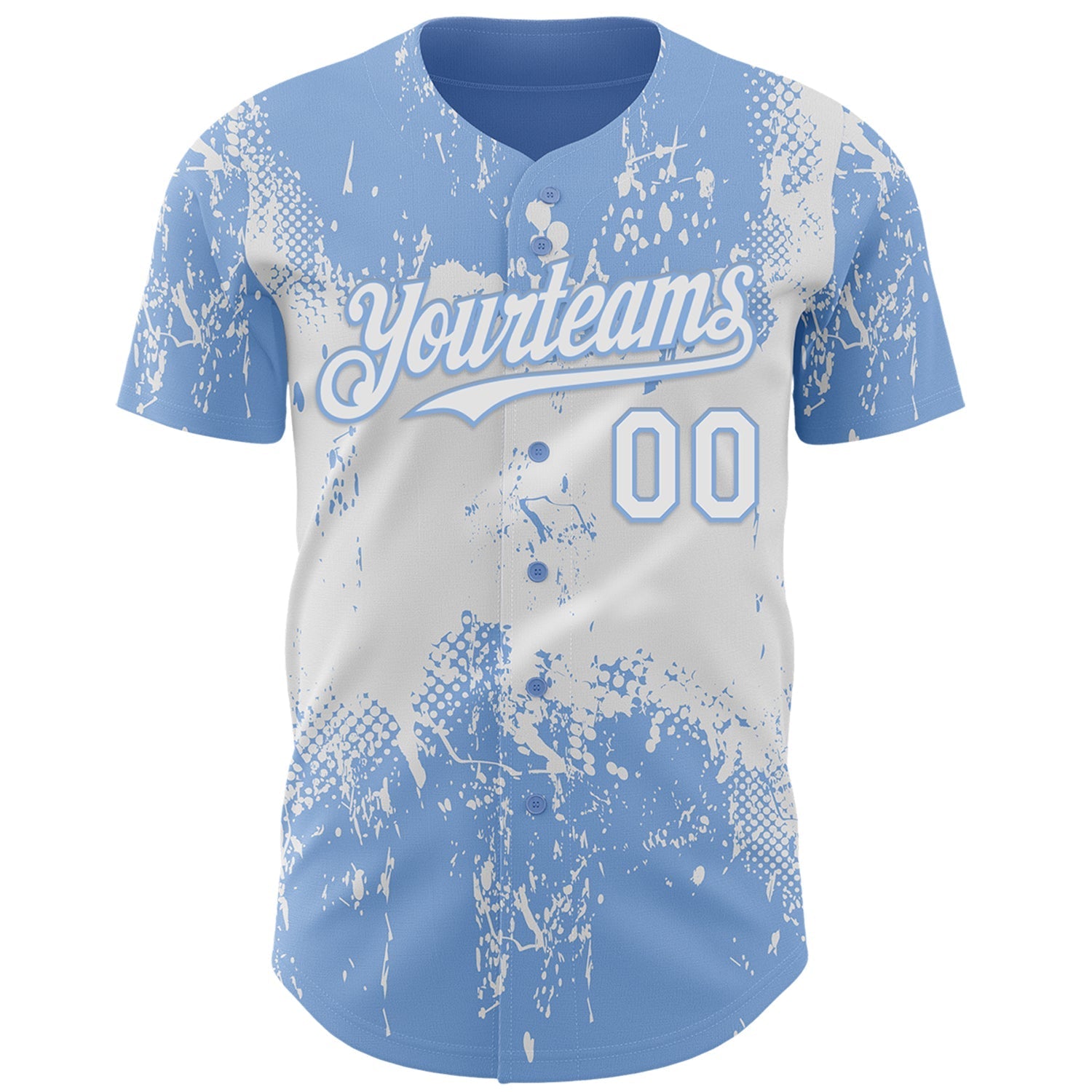 Custom Light Blue White Abstract Splatter Grunge Paint Authentic Baseball Jersey baseball jersey product view 2