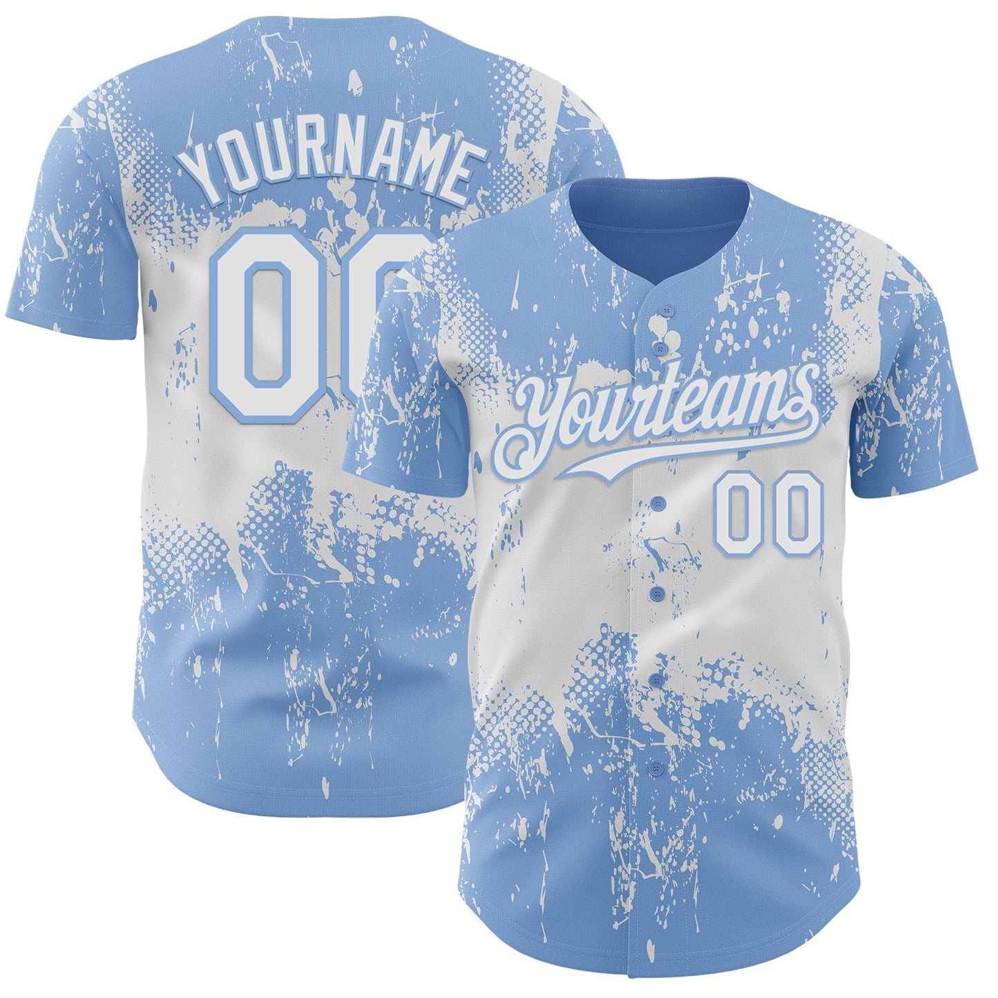 Custom Light Blue White Abstract Splatter Grunge Paint Authentic Baseball Jersey baseball jersey product view 1