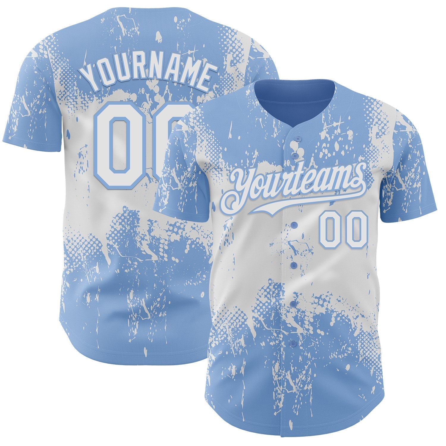 Custom Light Blue White Abstract Splatter Grunge Paint Authentic Baseball Jersey baseball jersey product view 1