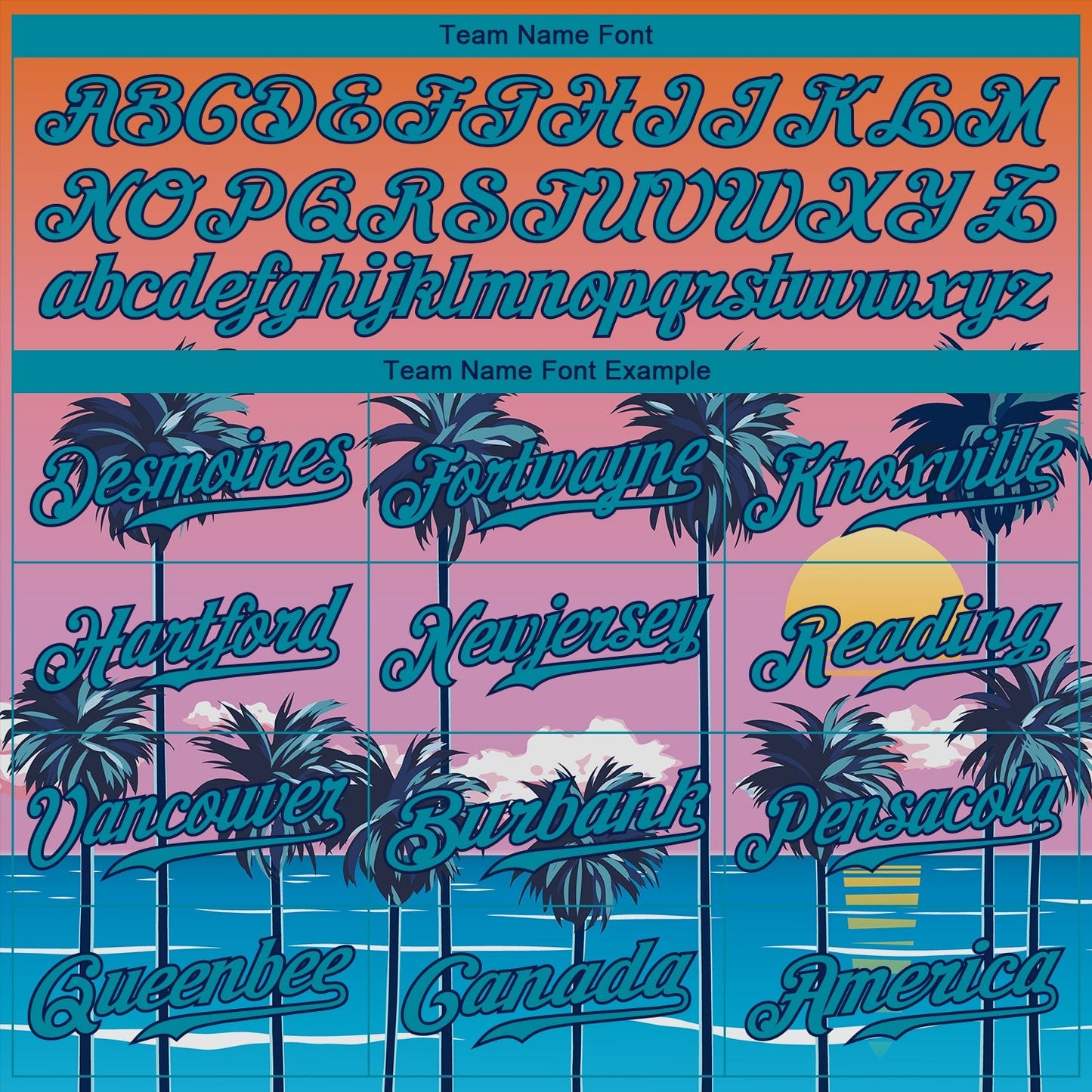 Custom Orange Teal-Navy 3D Pattern Design Sun Beach Hawaii Palm Trees Authentic Baseball Jersey baseball jersey product view 5